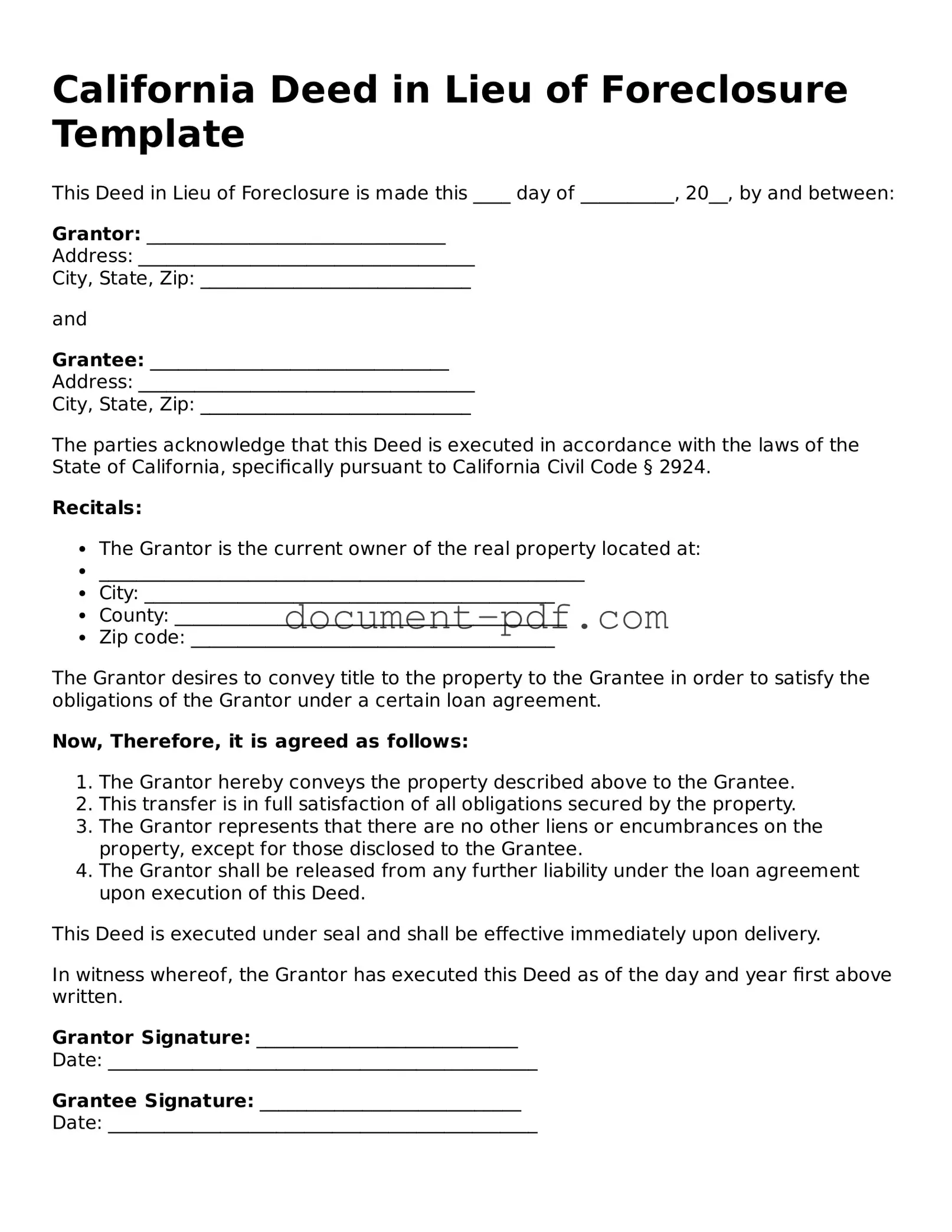 Attorney-Verified California Deed in Lieu of Foreclosure Template