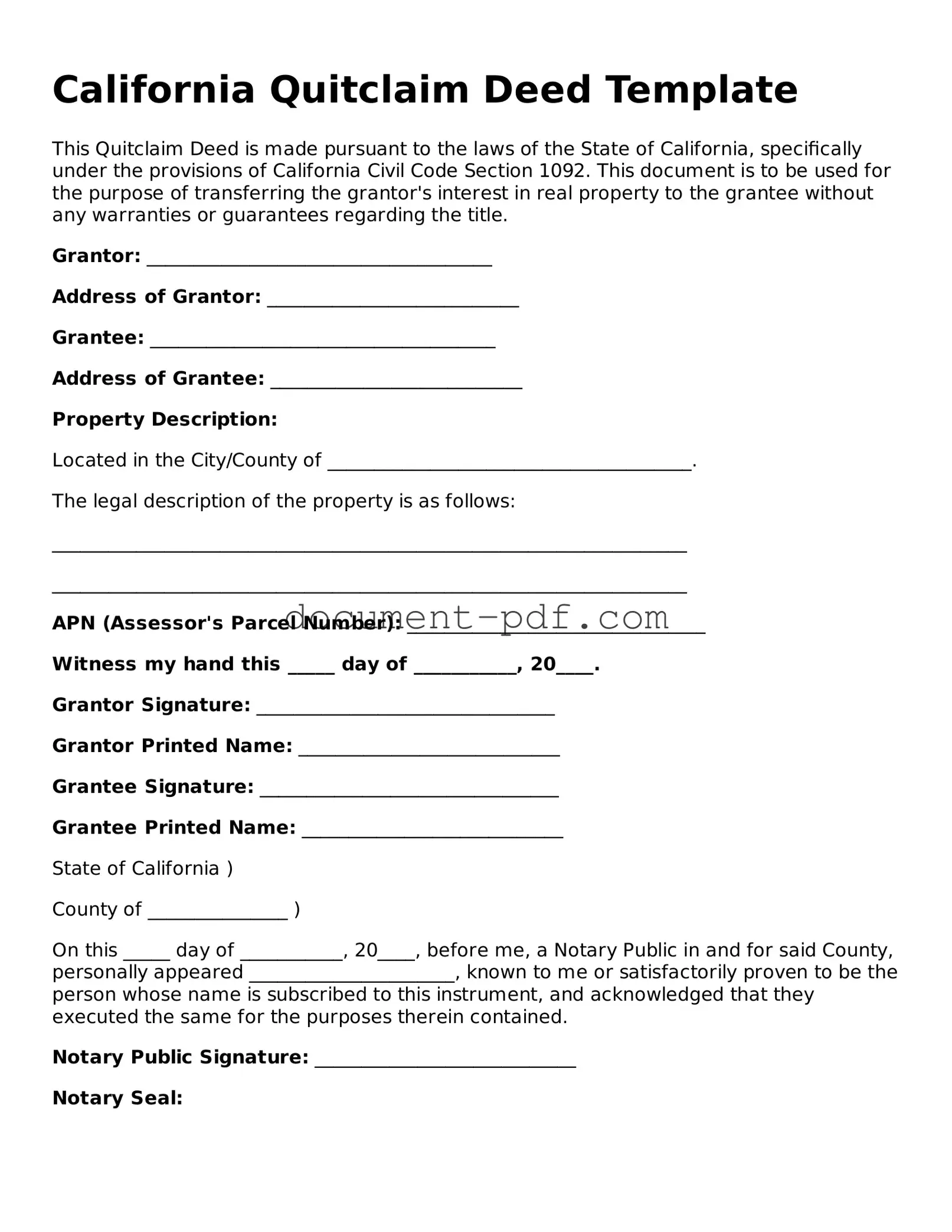 Attorney-Verified California Quitclaim Deed Template