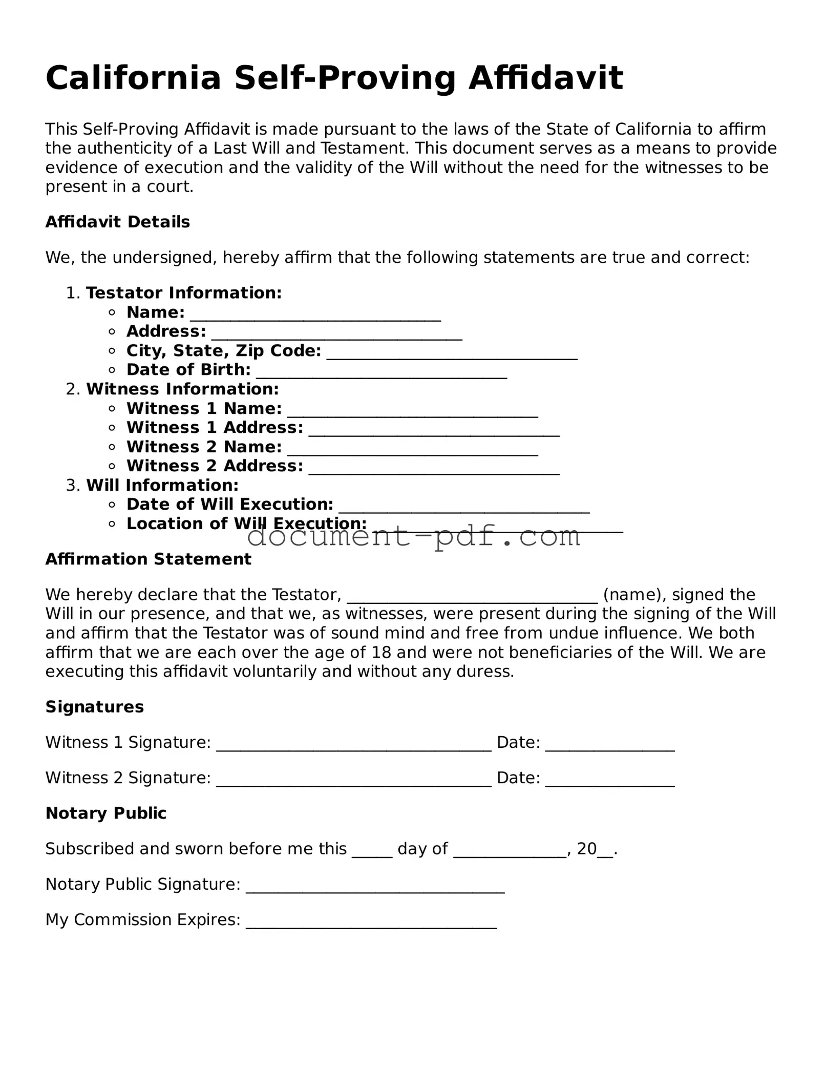 Attorney-Verified California Self-Proving Affidavit Template