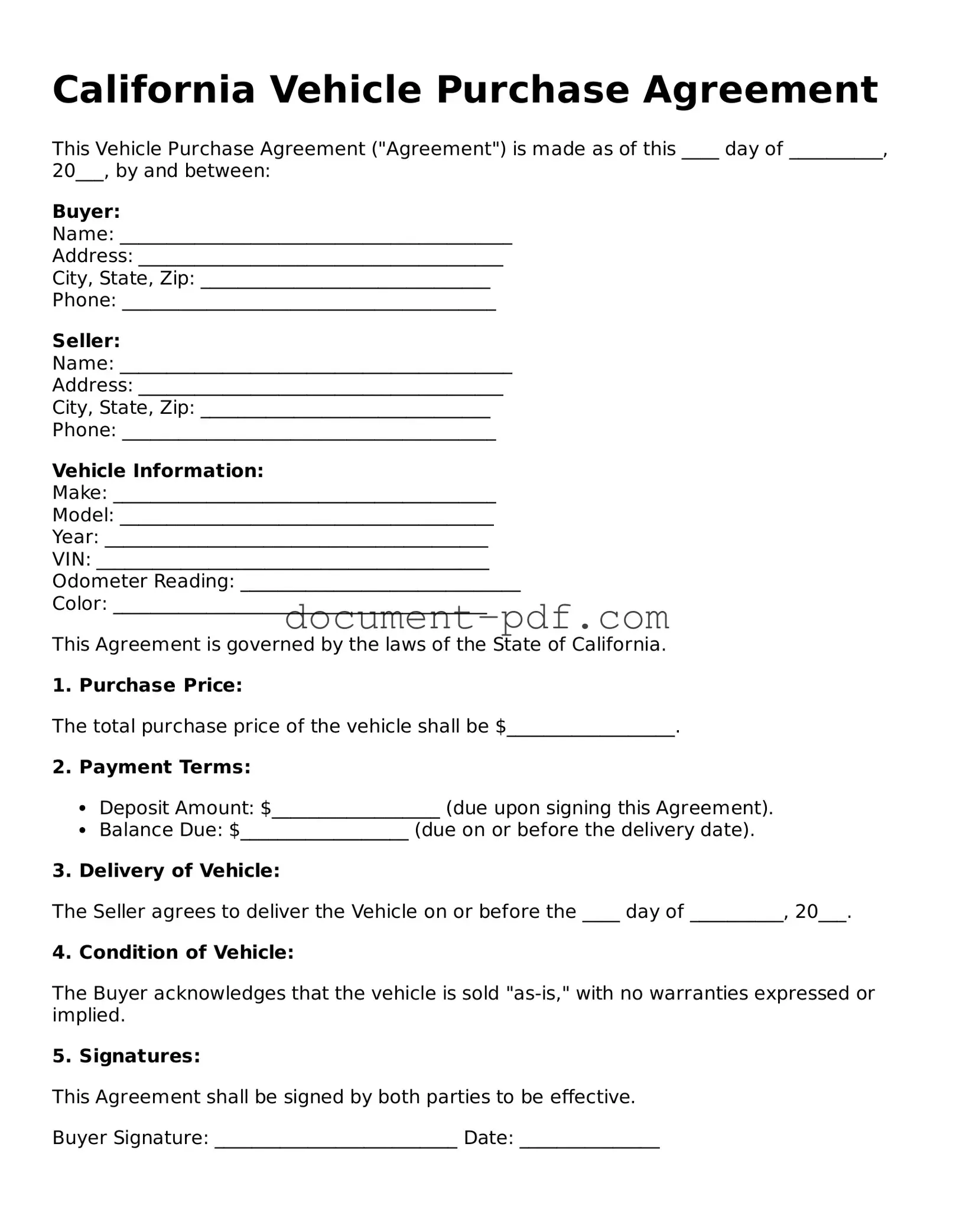 Attorney-Verified California Vehicle Purchase Agreement Template