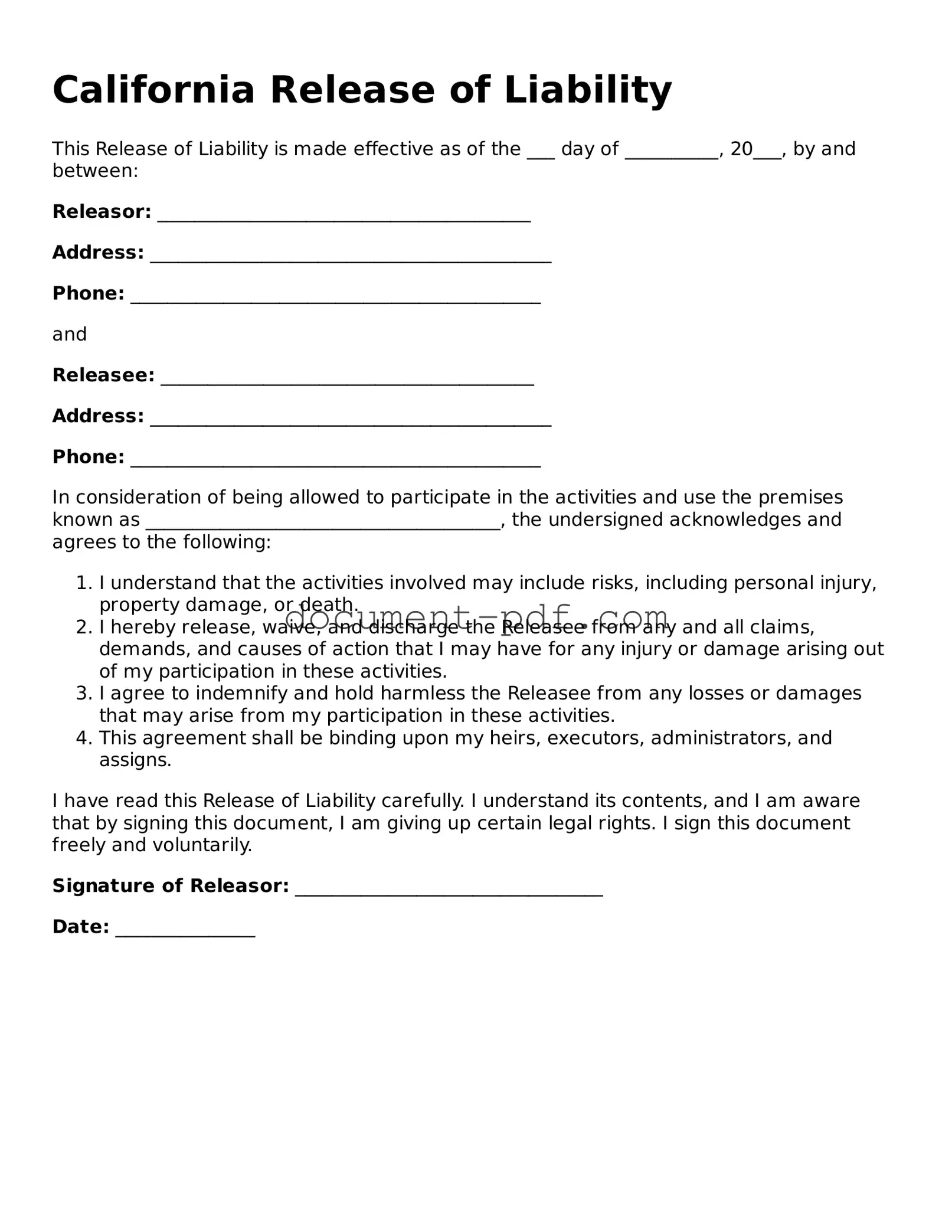 Attorney-Verified California Release of Liability Template