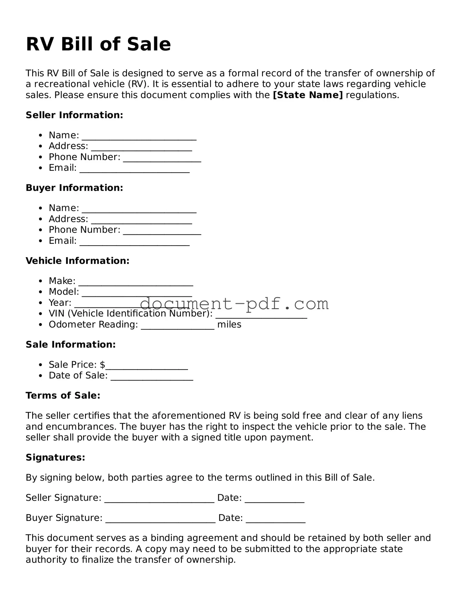 Attorney-Approved RV Bill of Sale Document