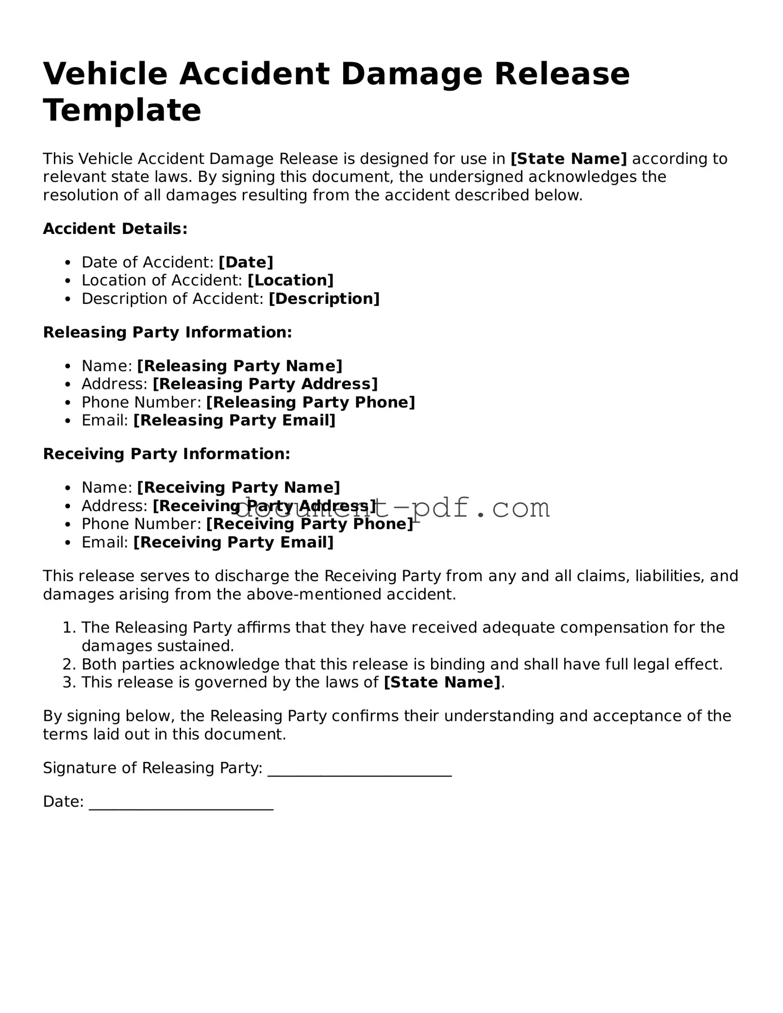 Attorney-Approved Vehicle Accident Damage Release Document