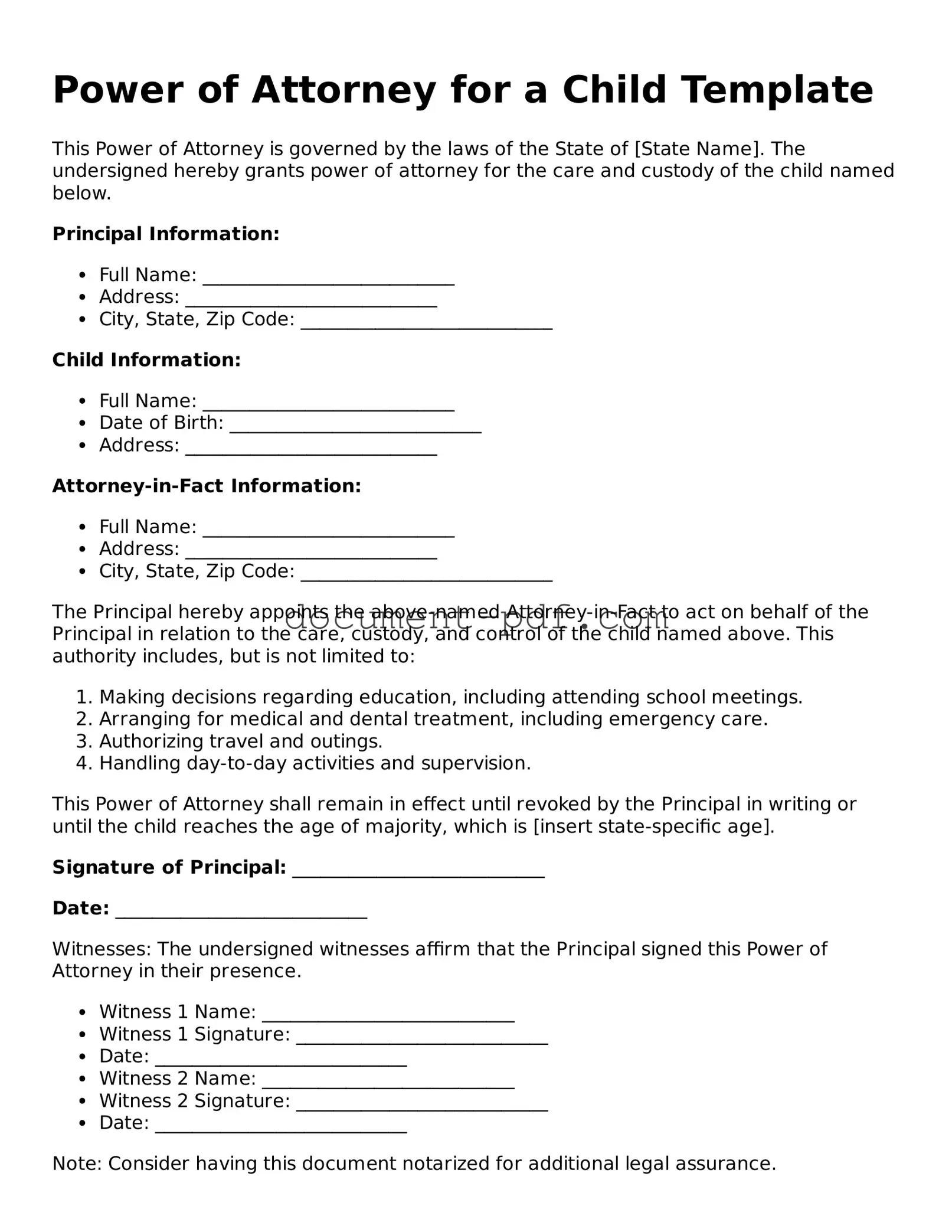 Attorney-Approved Power of Attorney for a Child Document