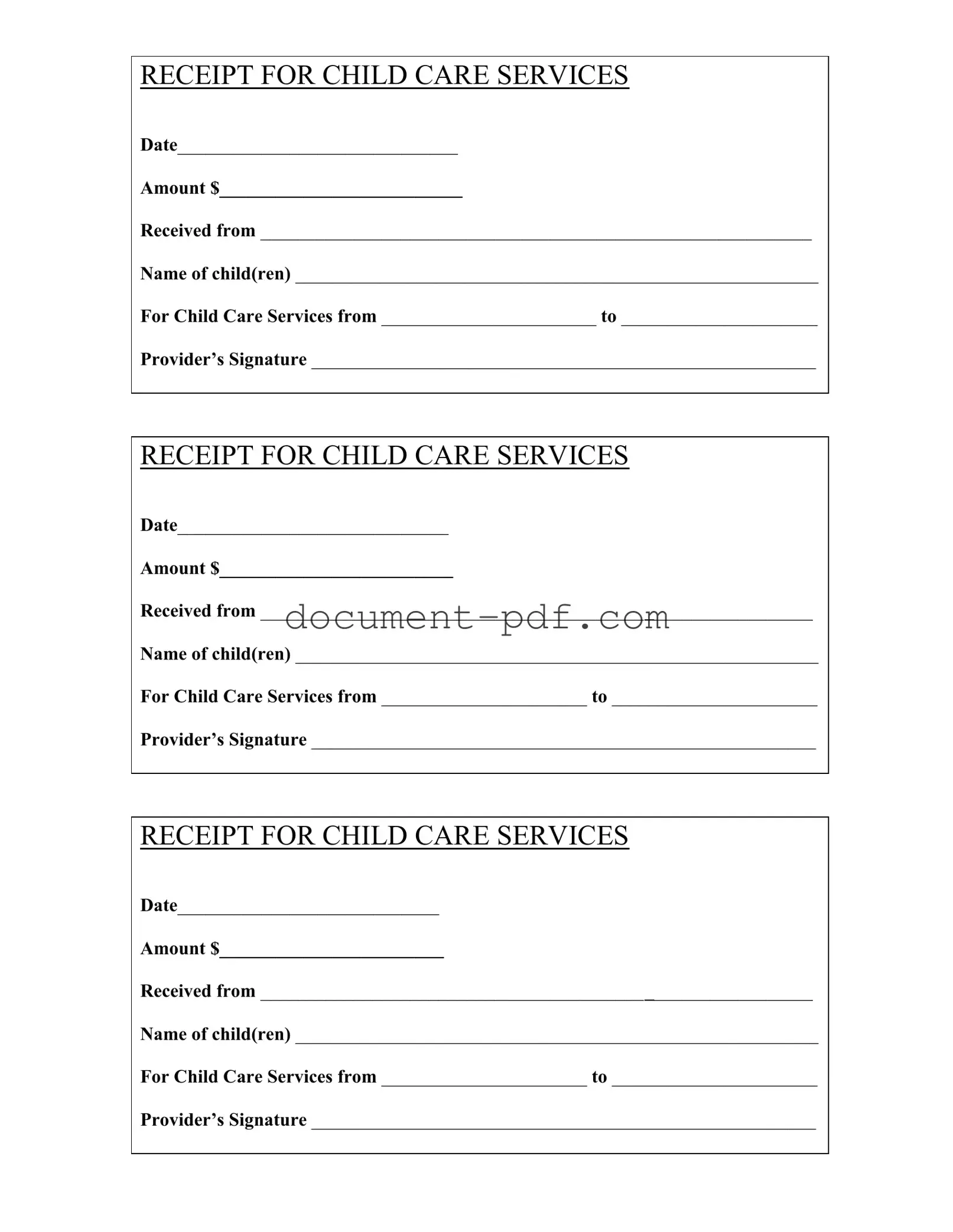Blank Childcare Receipt PDF Form