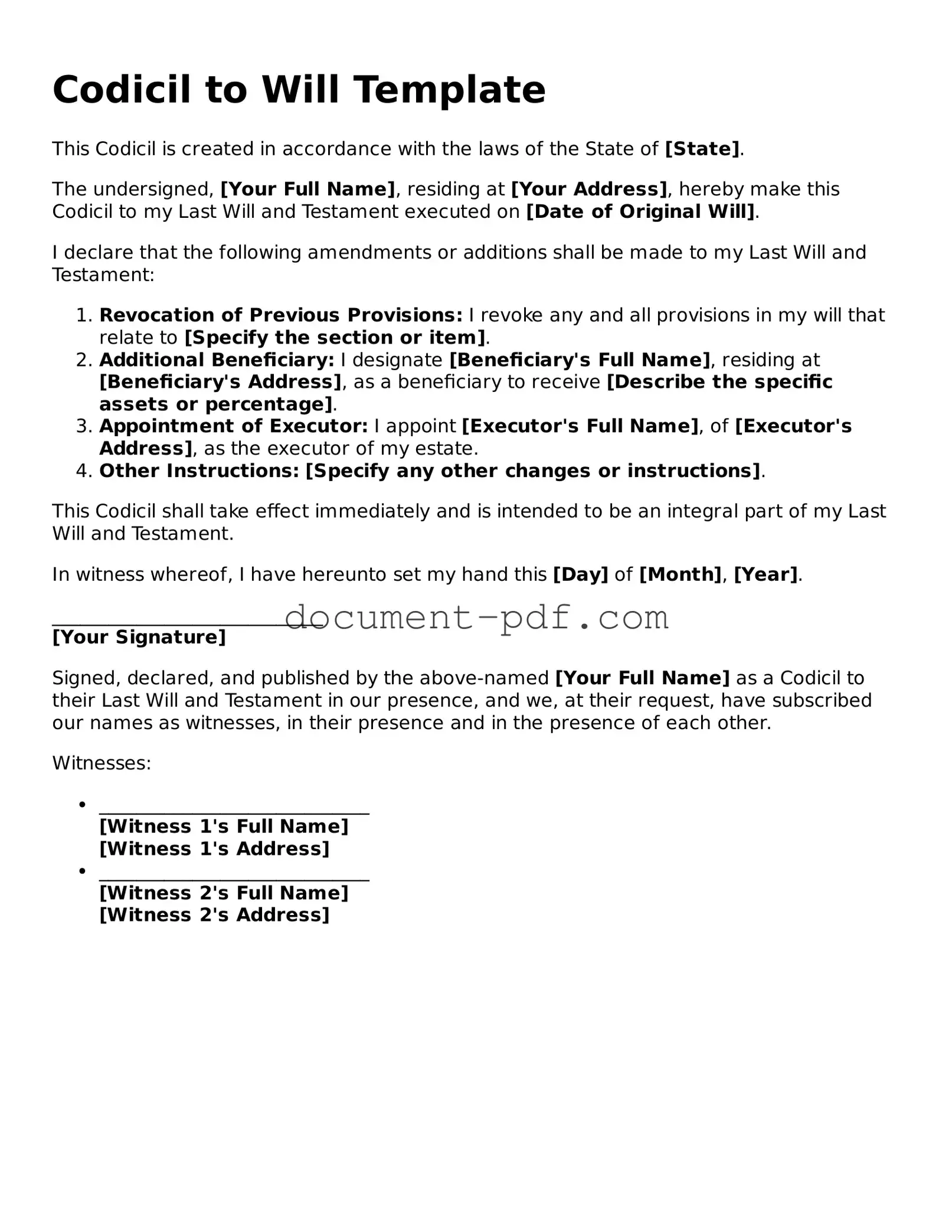 Attorney-Approved Codicil to Will Document