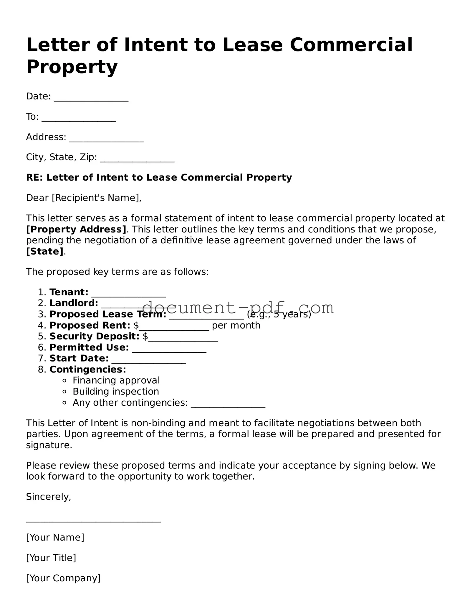 Attorney-Approved Letter of Intent to Lease Commercial Property Document