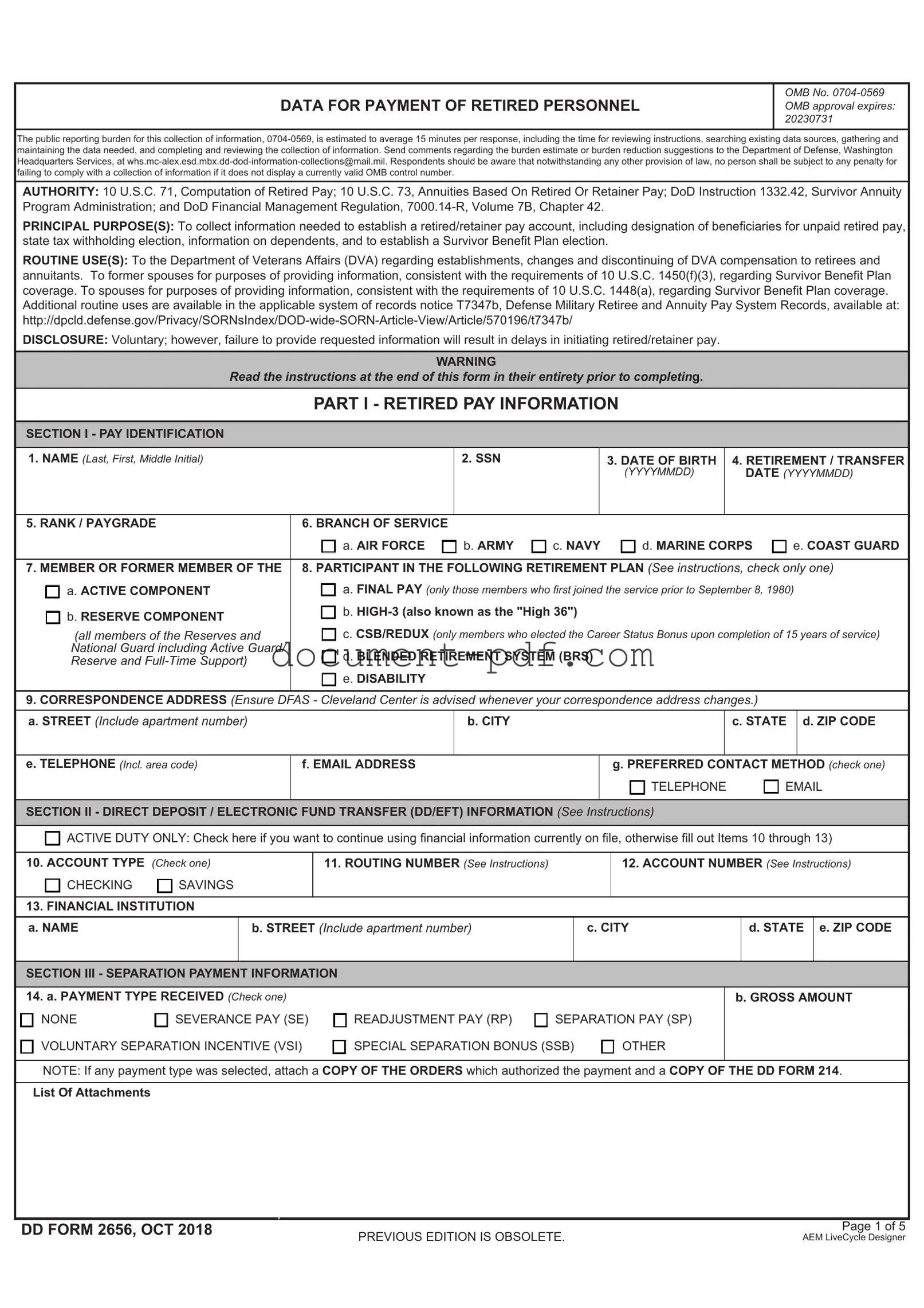 Blank DD 2656 PDF Form