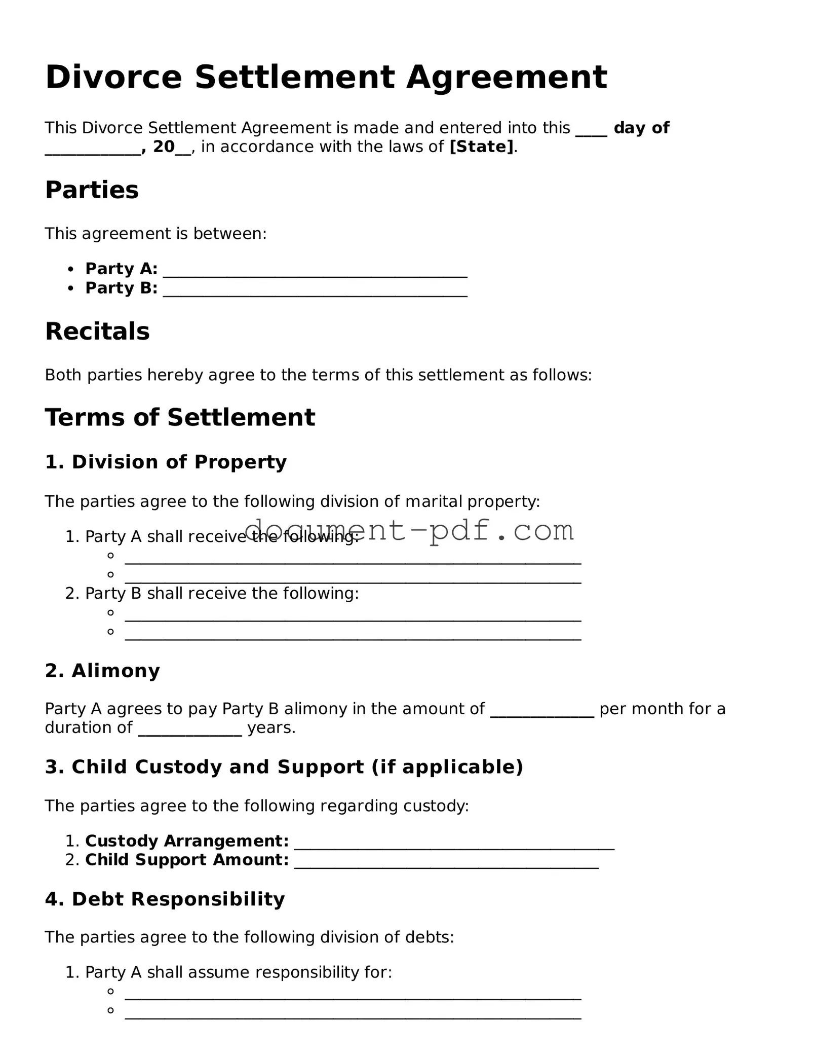 Attorney-Approved Divorce Settlement Agreement Document