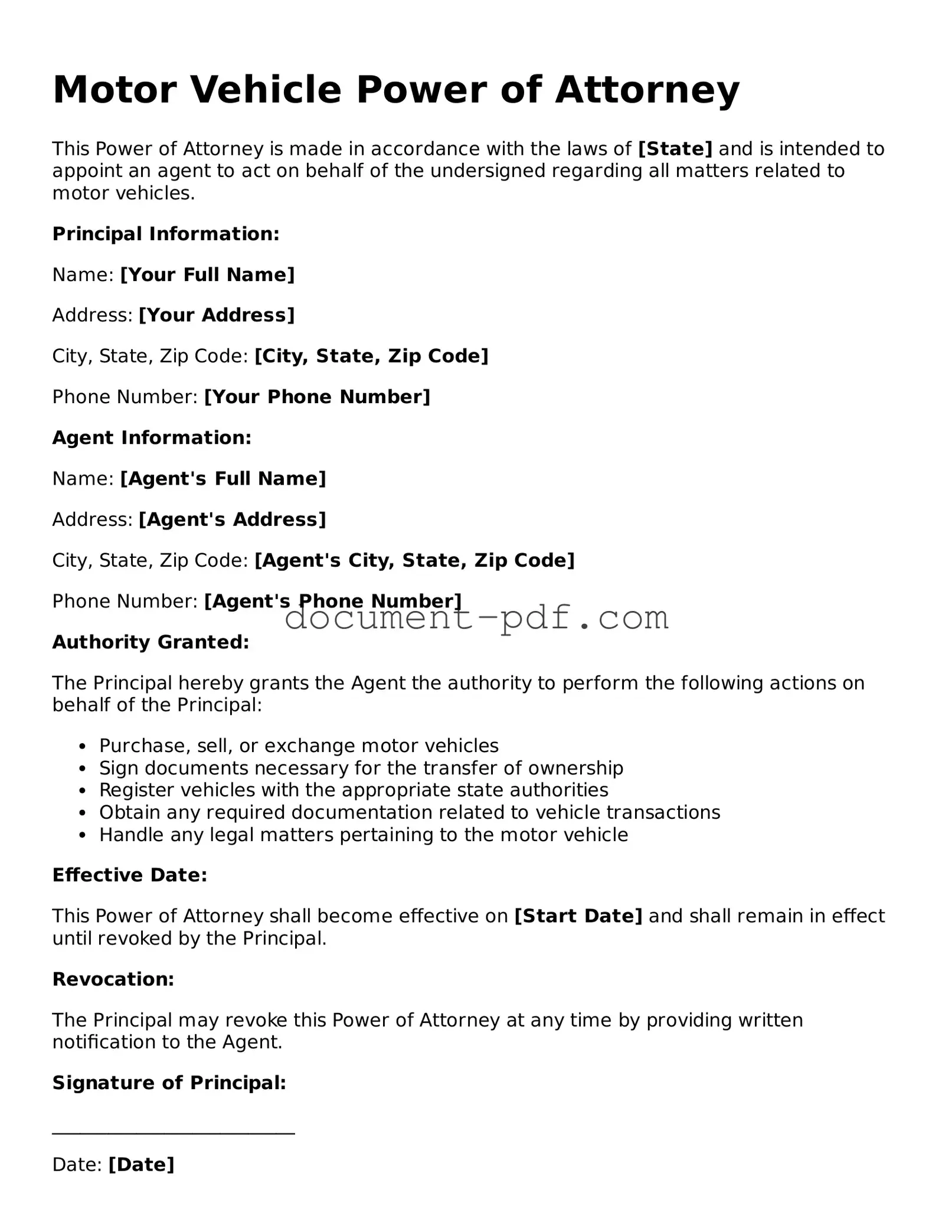 Attorney-Approved Motor Vehicle Power of Attorney Document