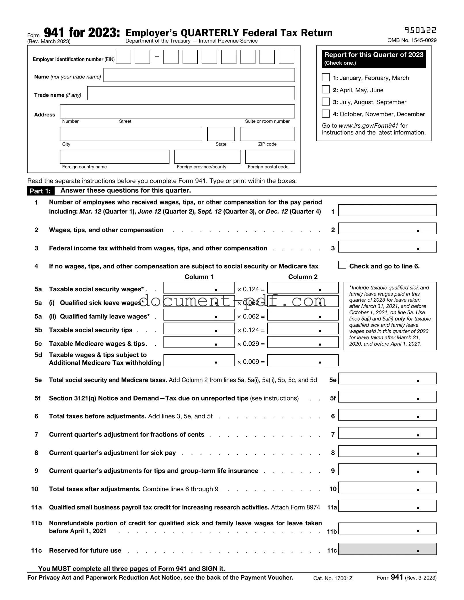 Blank IRS 941 PDF Form