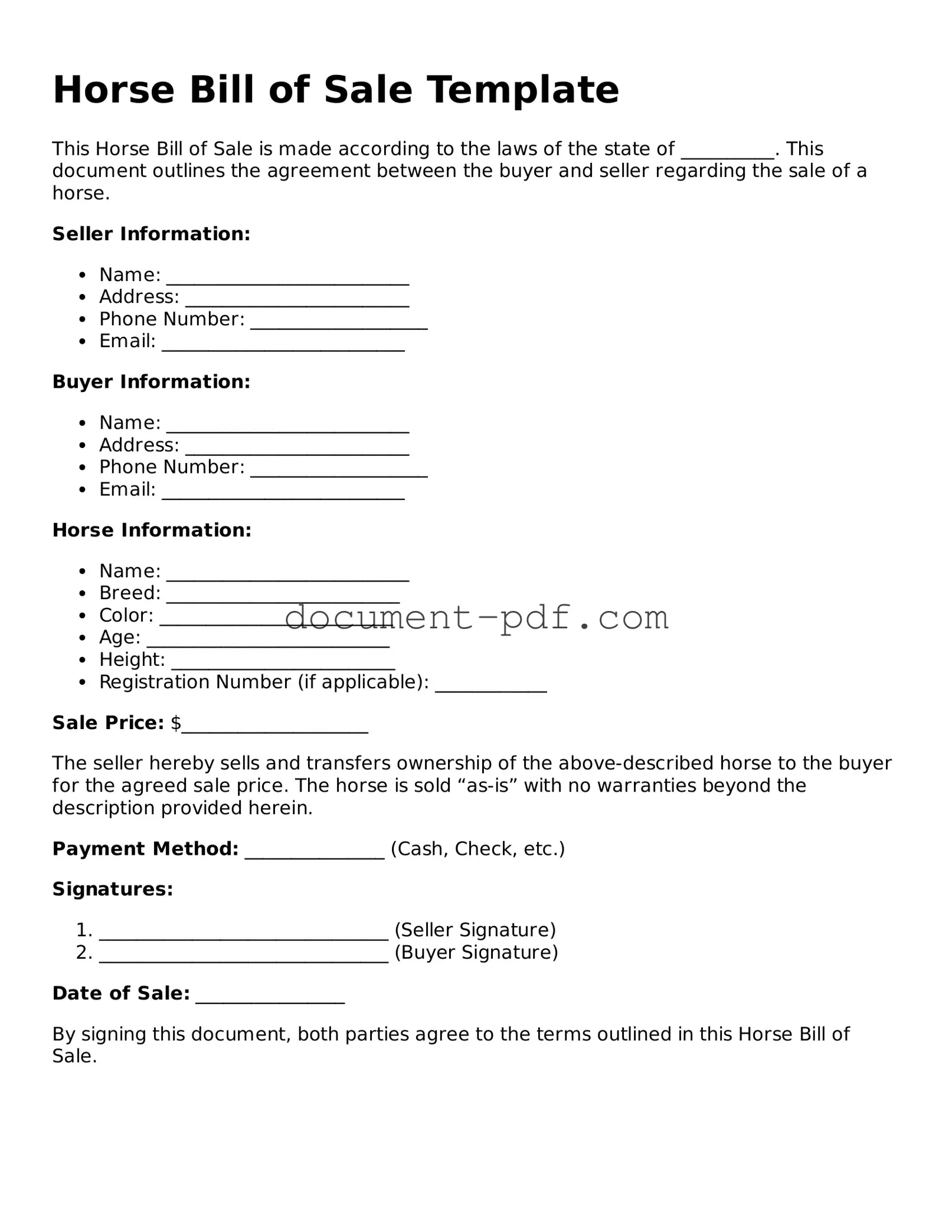 Attorney-Approved Horse Bill of Sale Document