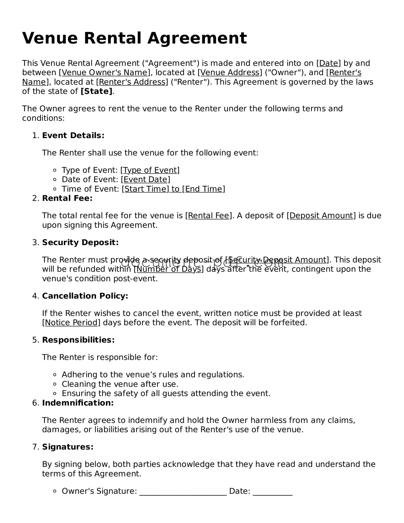 Attorney-Approved Venue Rental Agreement Document