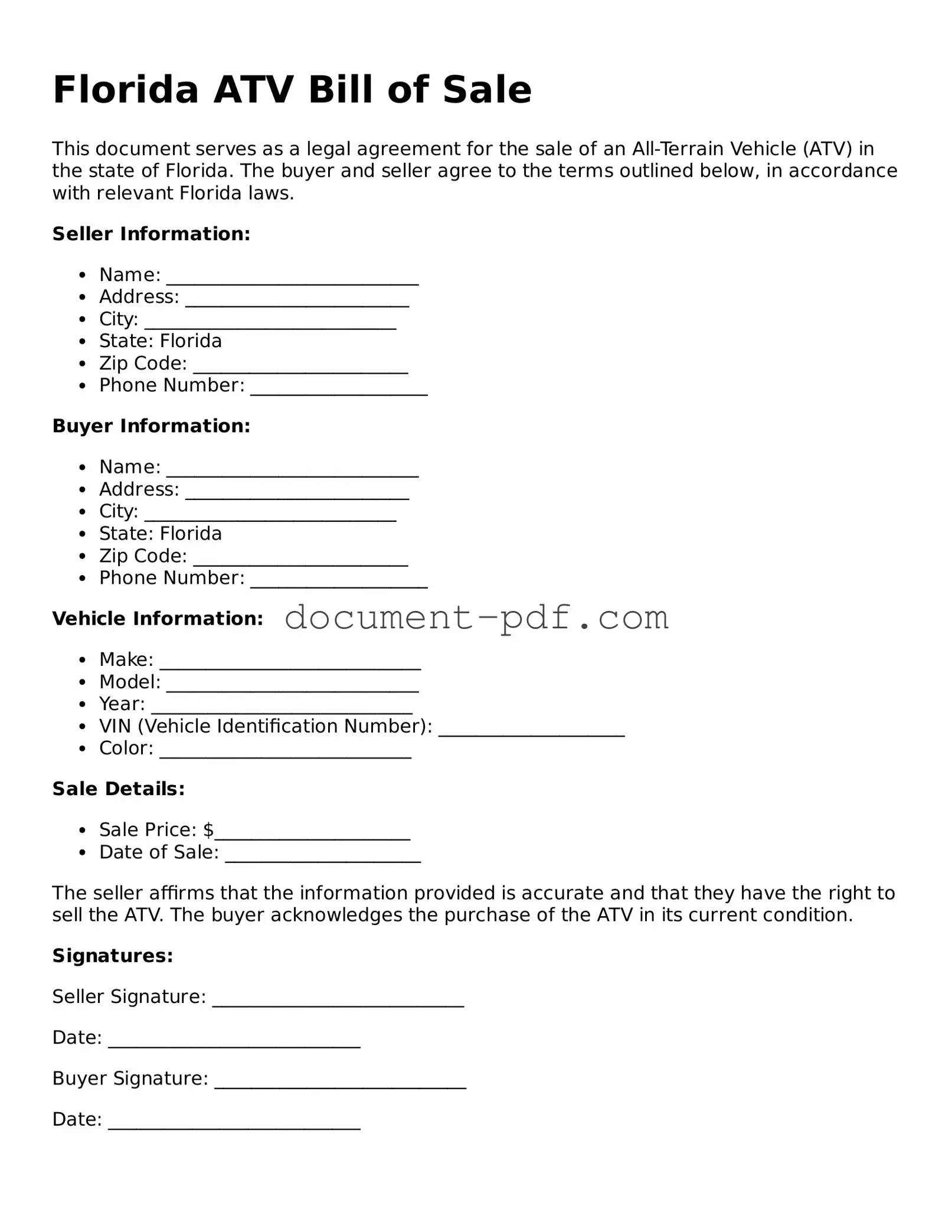 Attorney-Verified Florida ATV Bill of Sale Template
