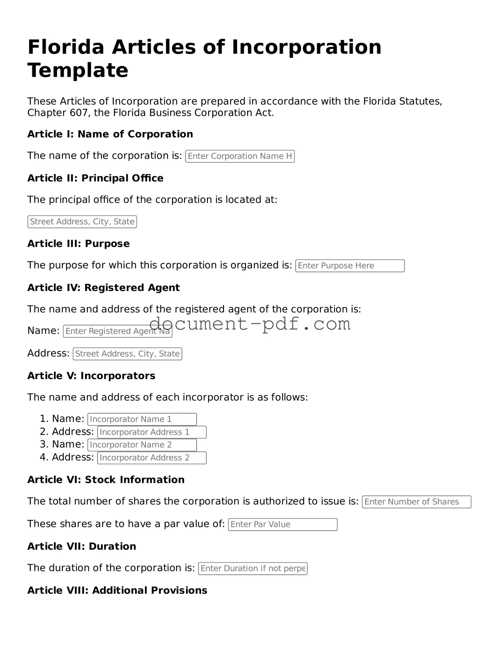 Attorney-Verified Florida Articles of Incorporation Template