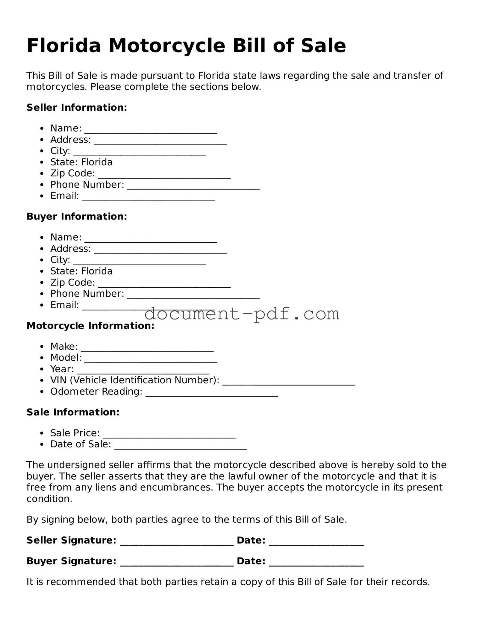 Attorney-Verified Florida Motorcycle Bill of Sale Template