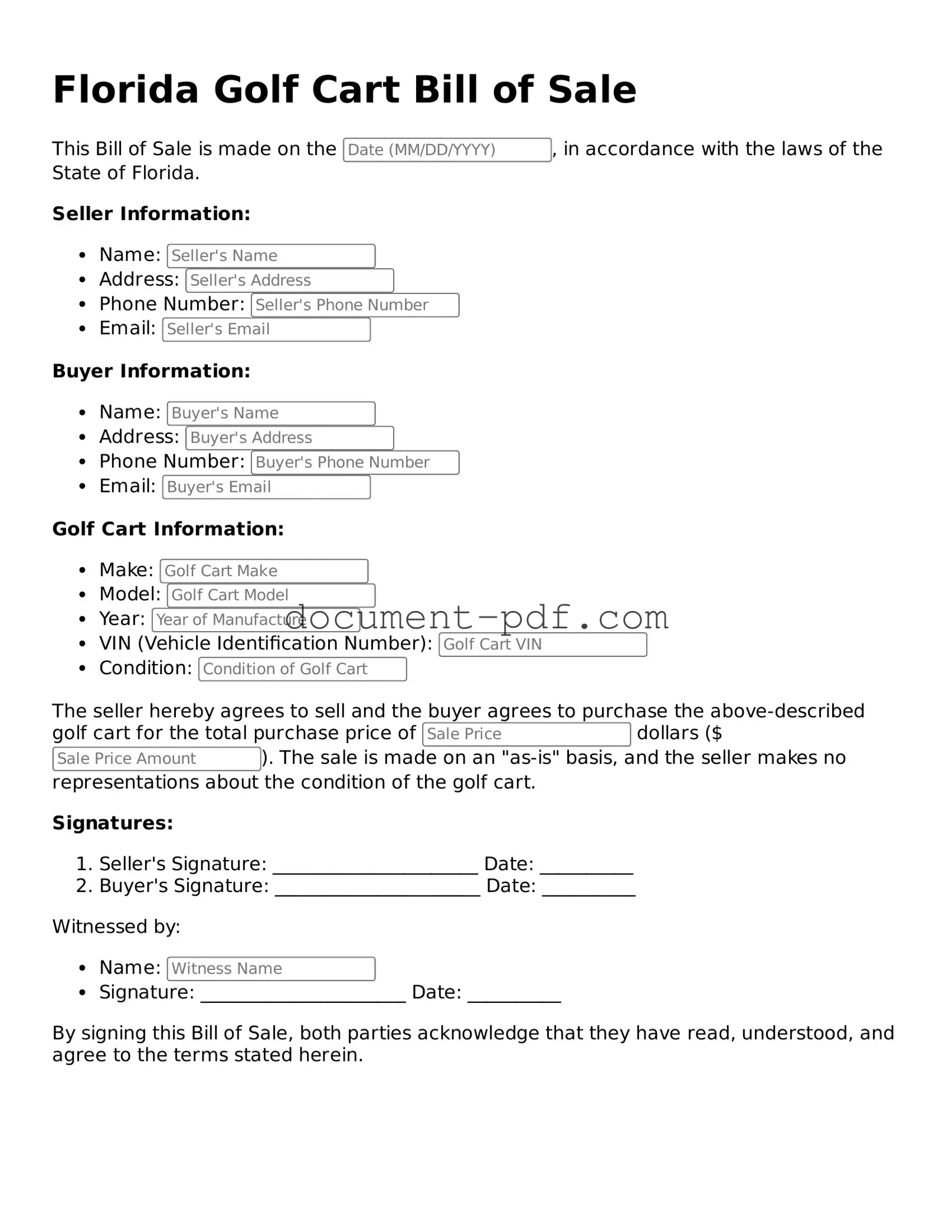 Attorney-Verified Florida Golf Cart Bill of Sale Template