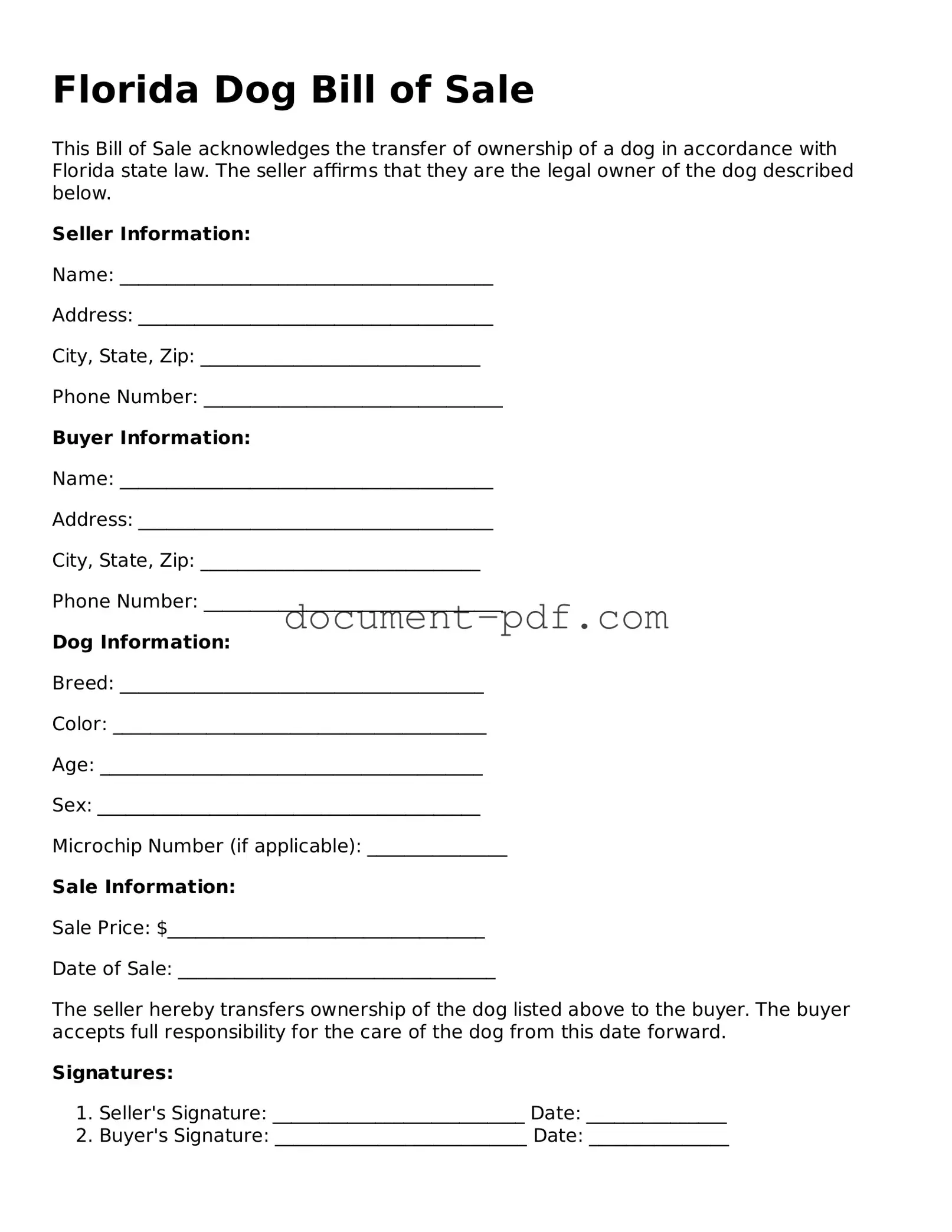 Attorney-Verified Florida Dog Bill of Sale Template