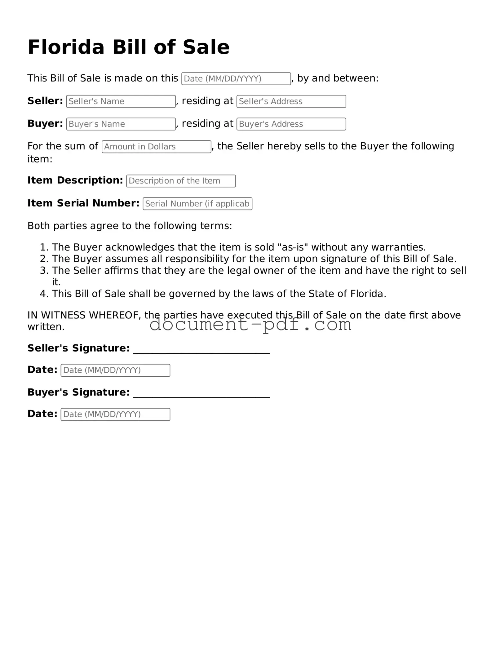 Attorney-Verified Florida Bill of Sale Template