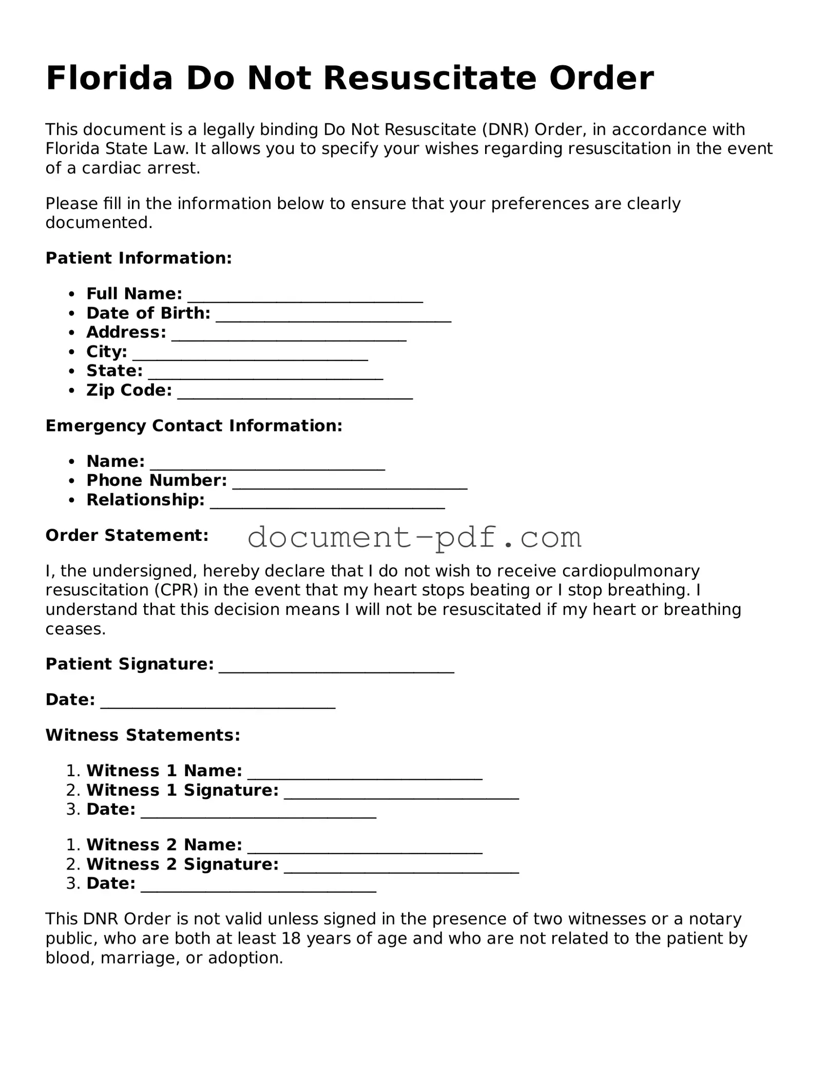 Attorney-Verified Florida Do Not Resuscitate Order Template
