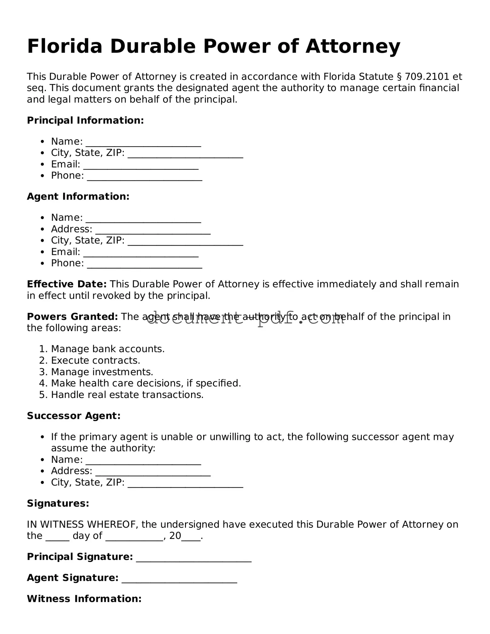 Attorney-Verified Florida Durable Power of Attorney Template