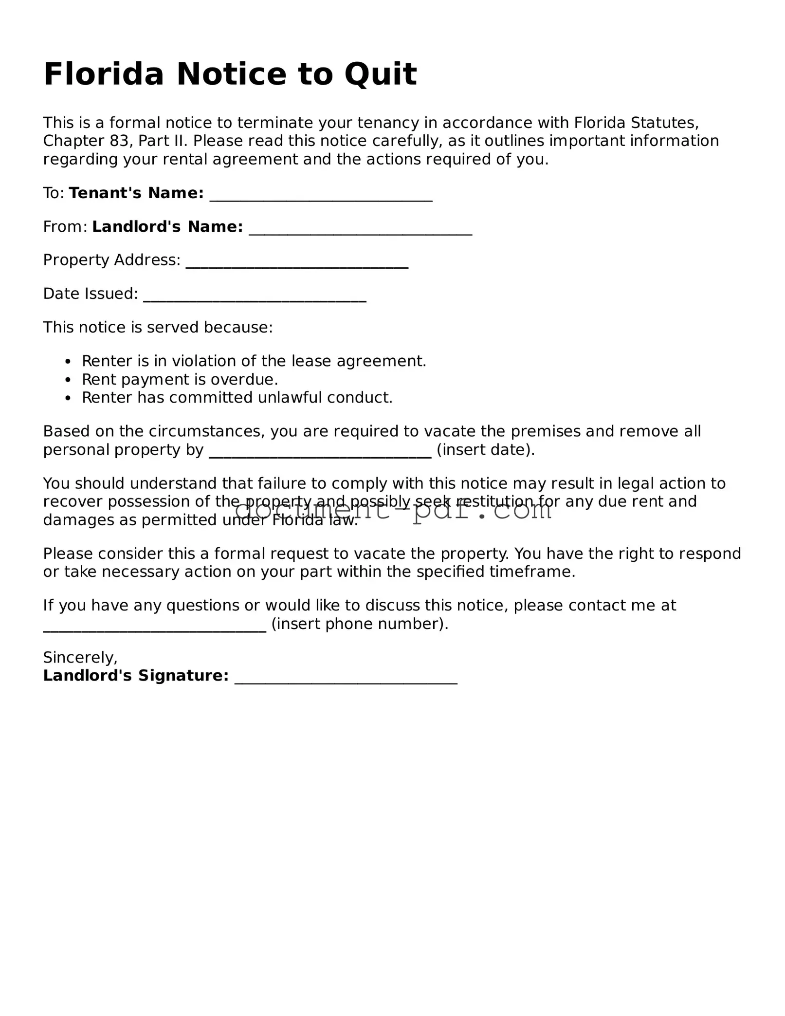 Attorney-Verified Florida Notice to Quit Template
