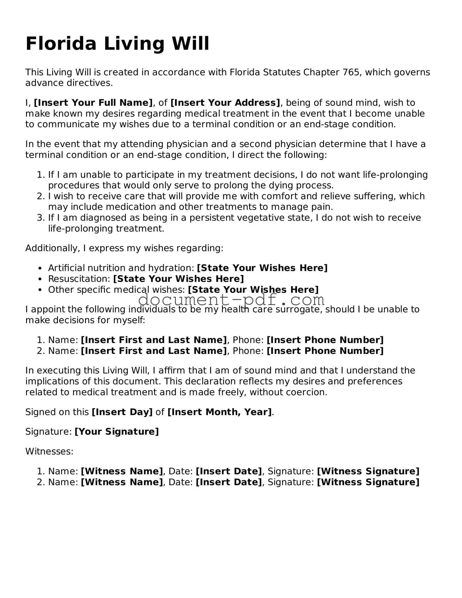 Attorney-Verified Florida Living Will Template