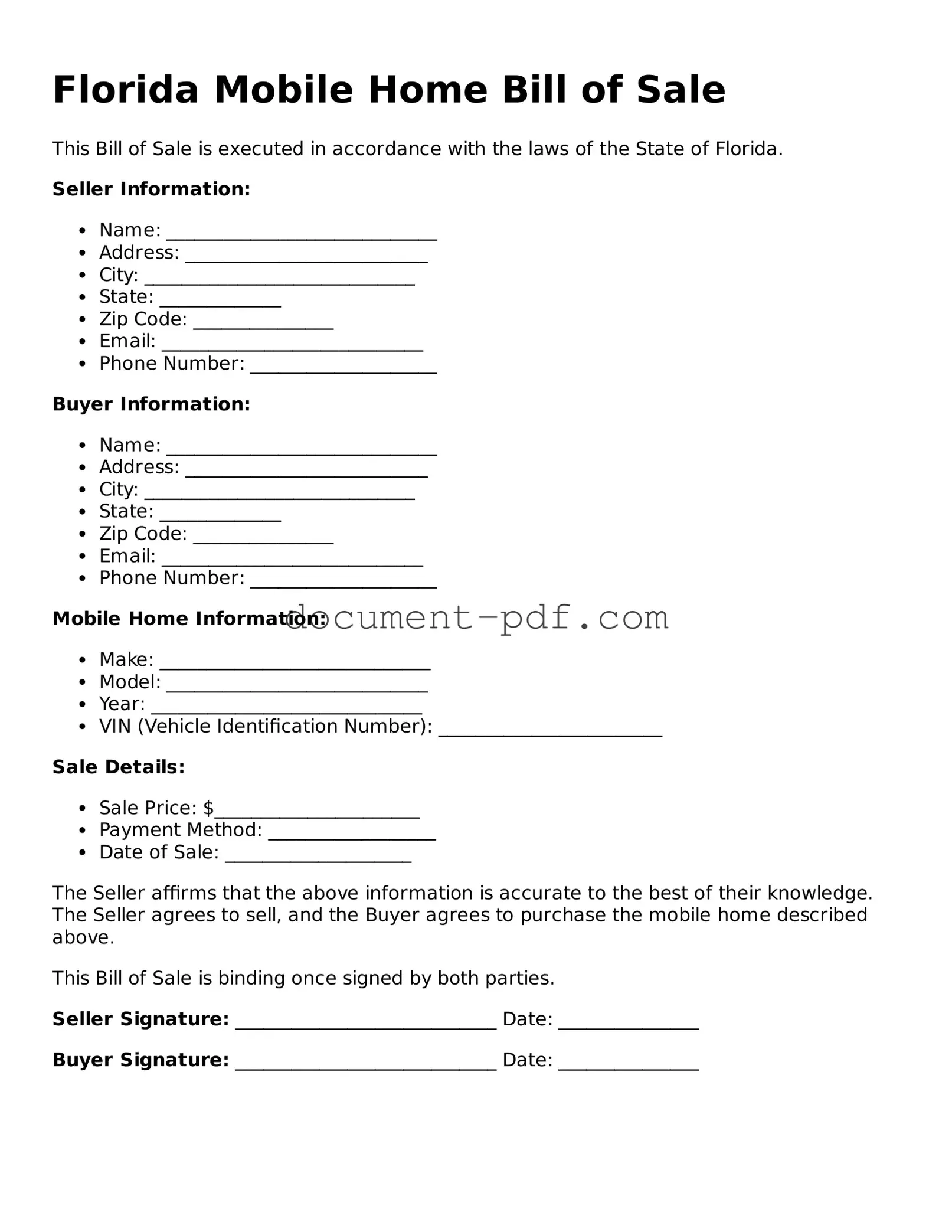 Attorney-Verified Florida Mobile Home Bill of Sale Template