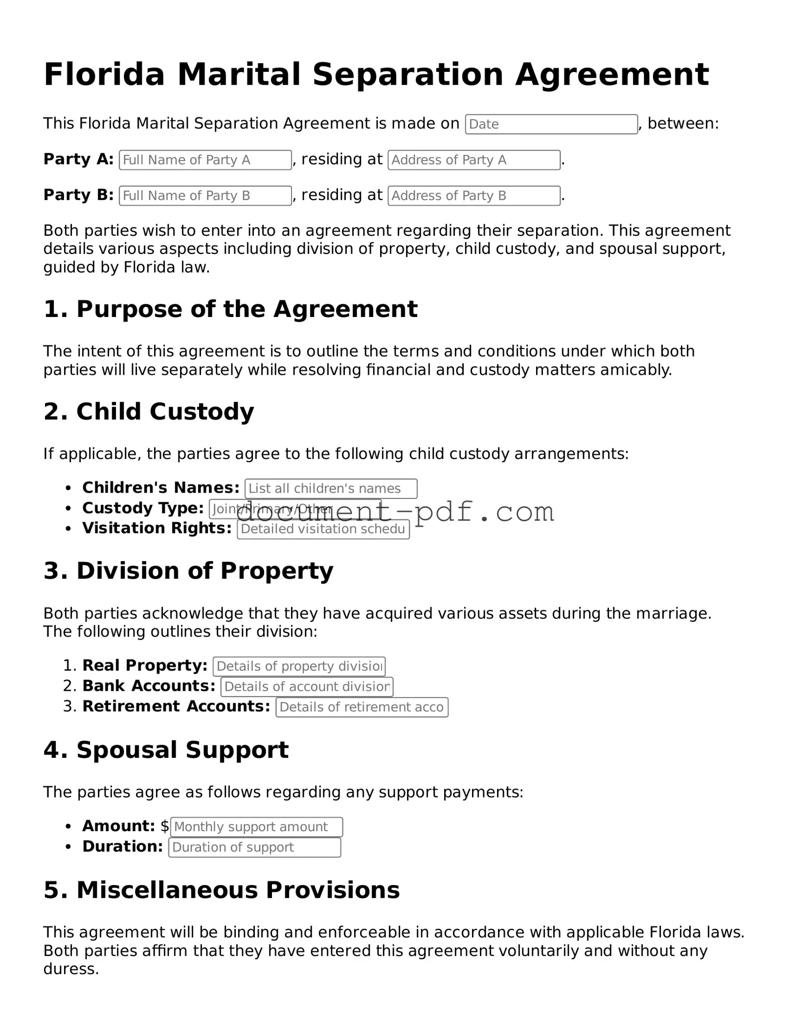Attorney-Verified Florida Marital Separation Agreement Template
