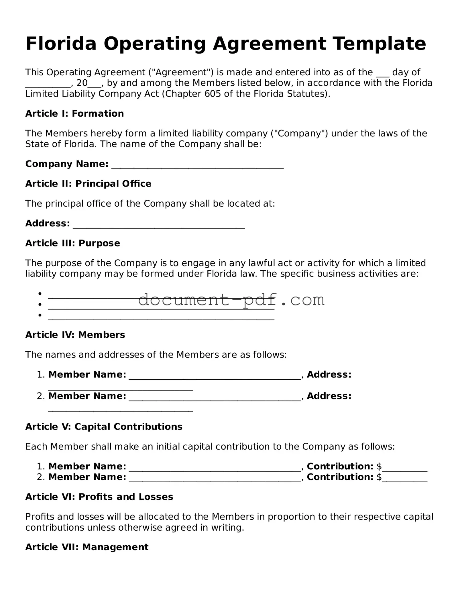 Attorney-Verified Florida Operating Agreement Template