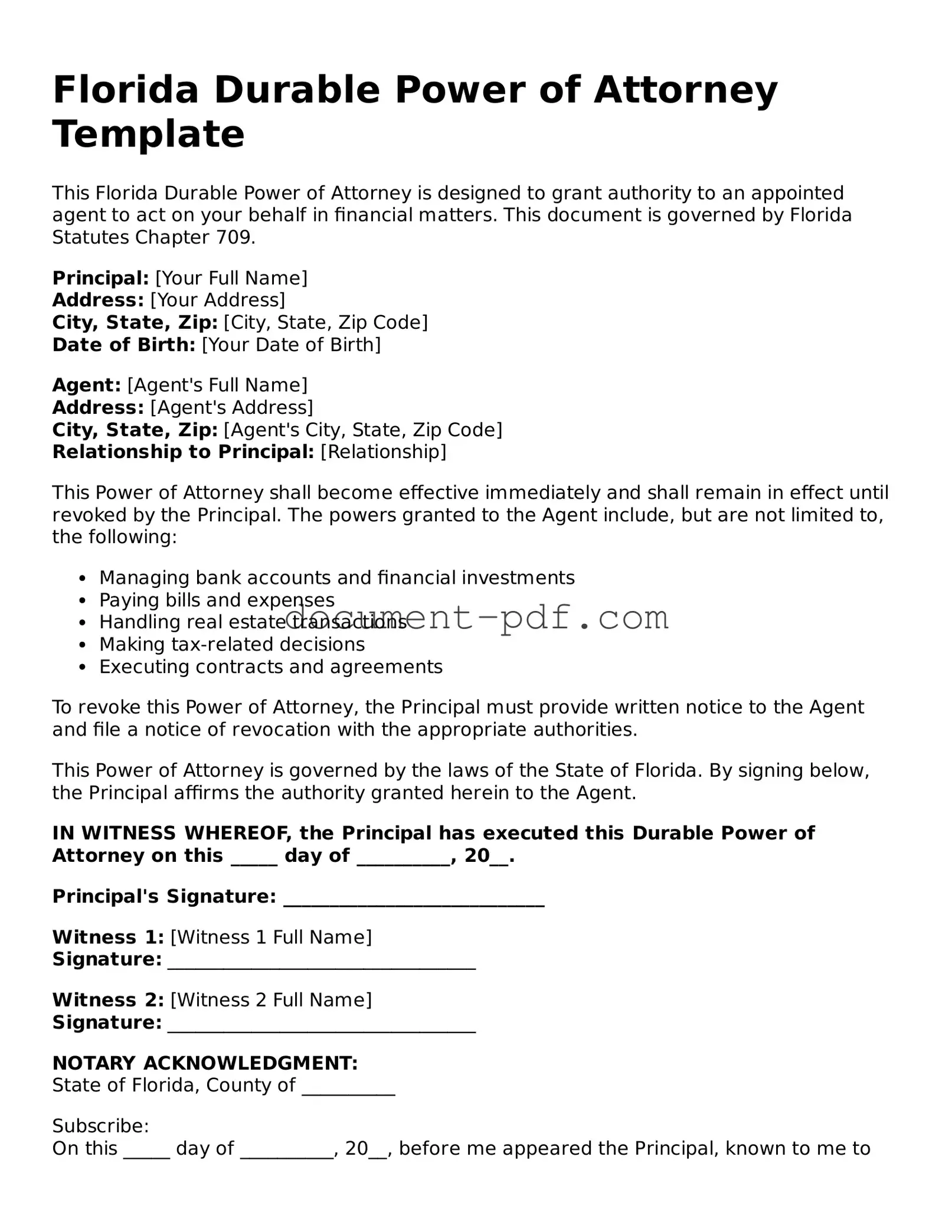 Attorney-Verified Florida Power of Attorney Template
