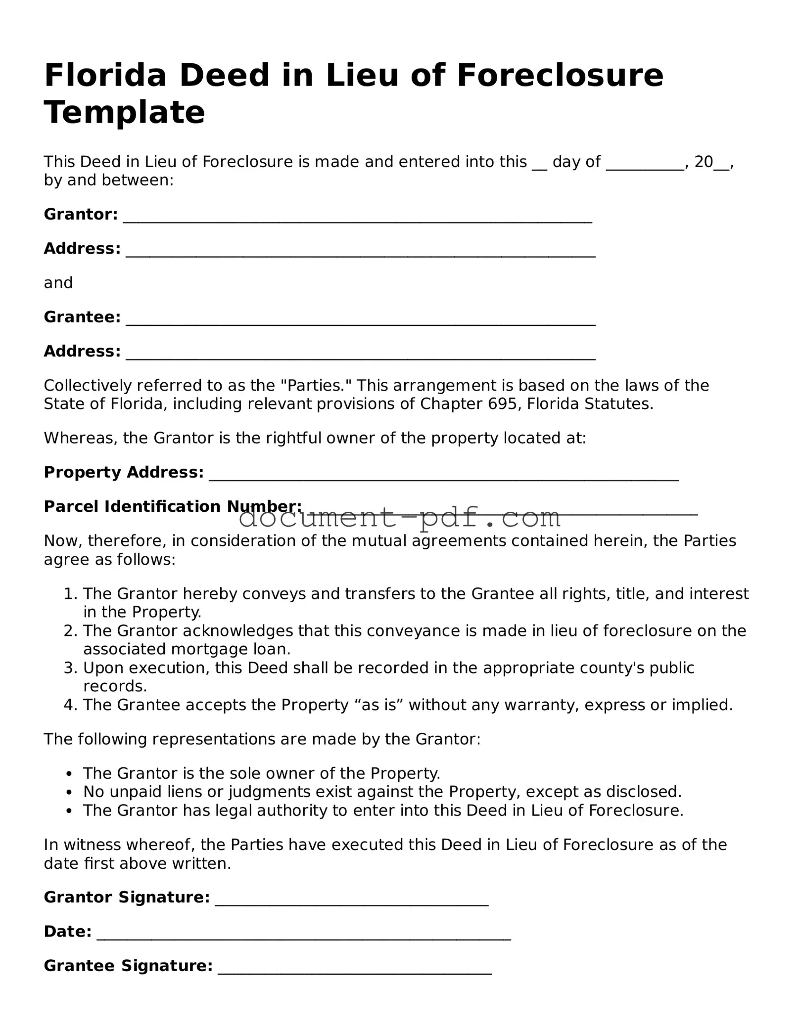 Attorney-Verified Florida Deed in Lieu of Foreclosure Template