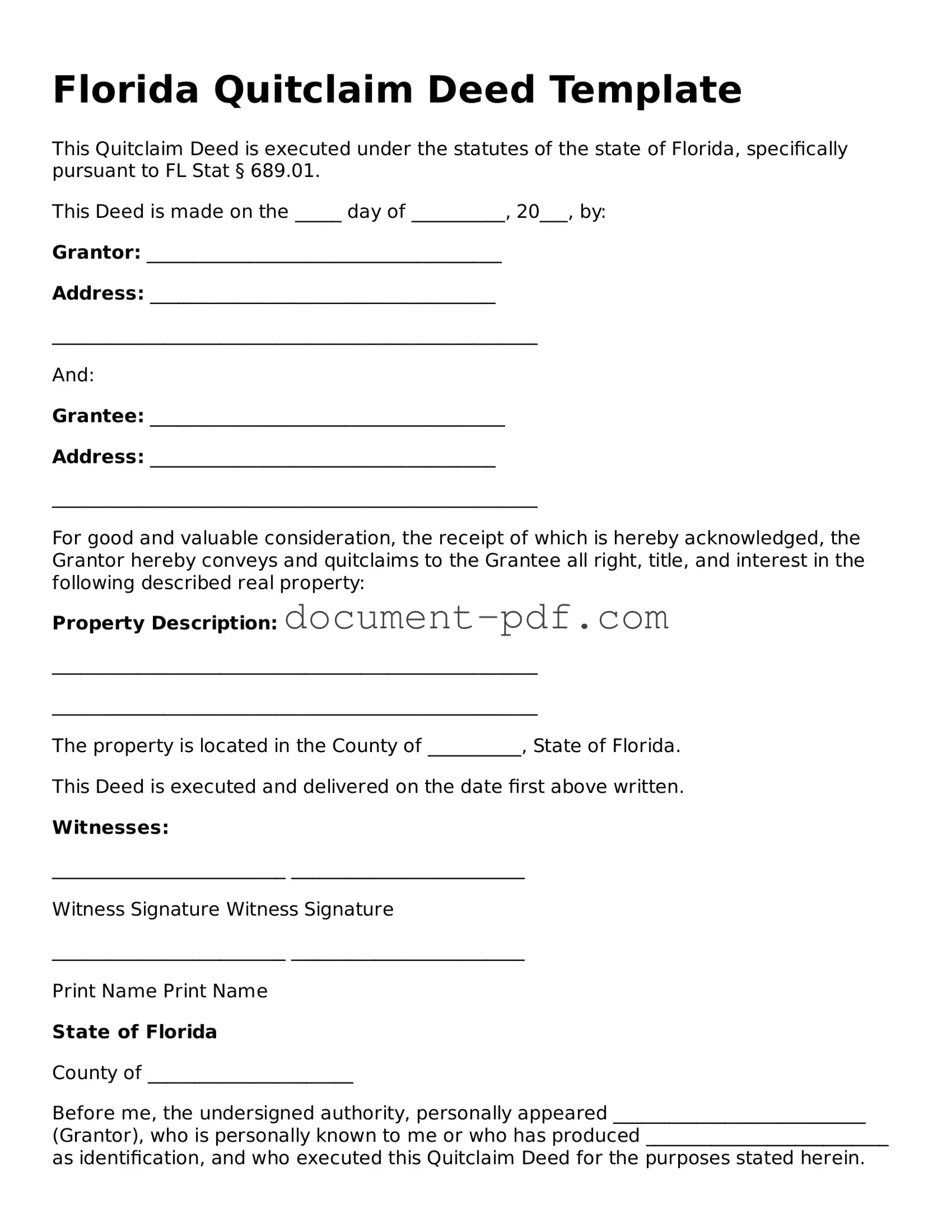 Attorney-Verified Florida Quitclaim Deed Template