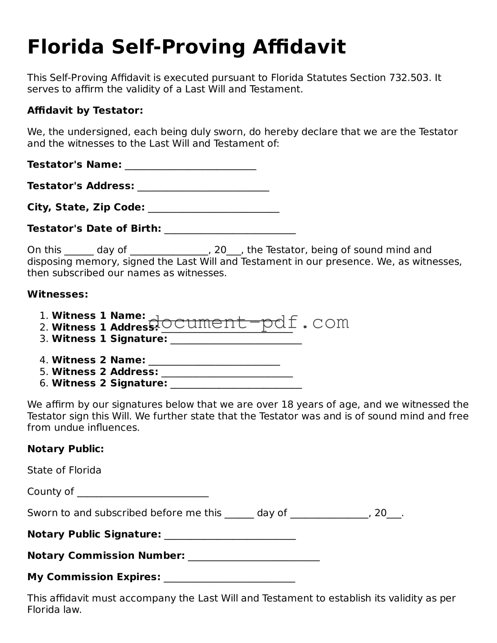 Attorney-Verified Florida Self-Proving Affidavit Template