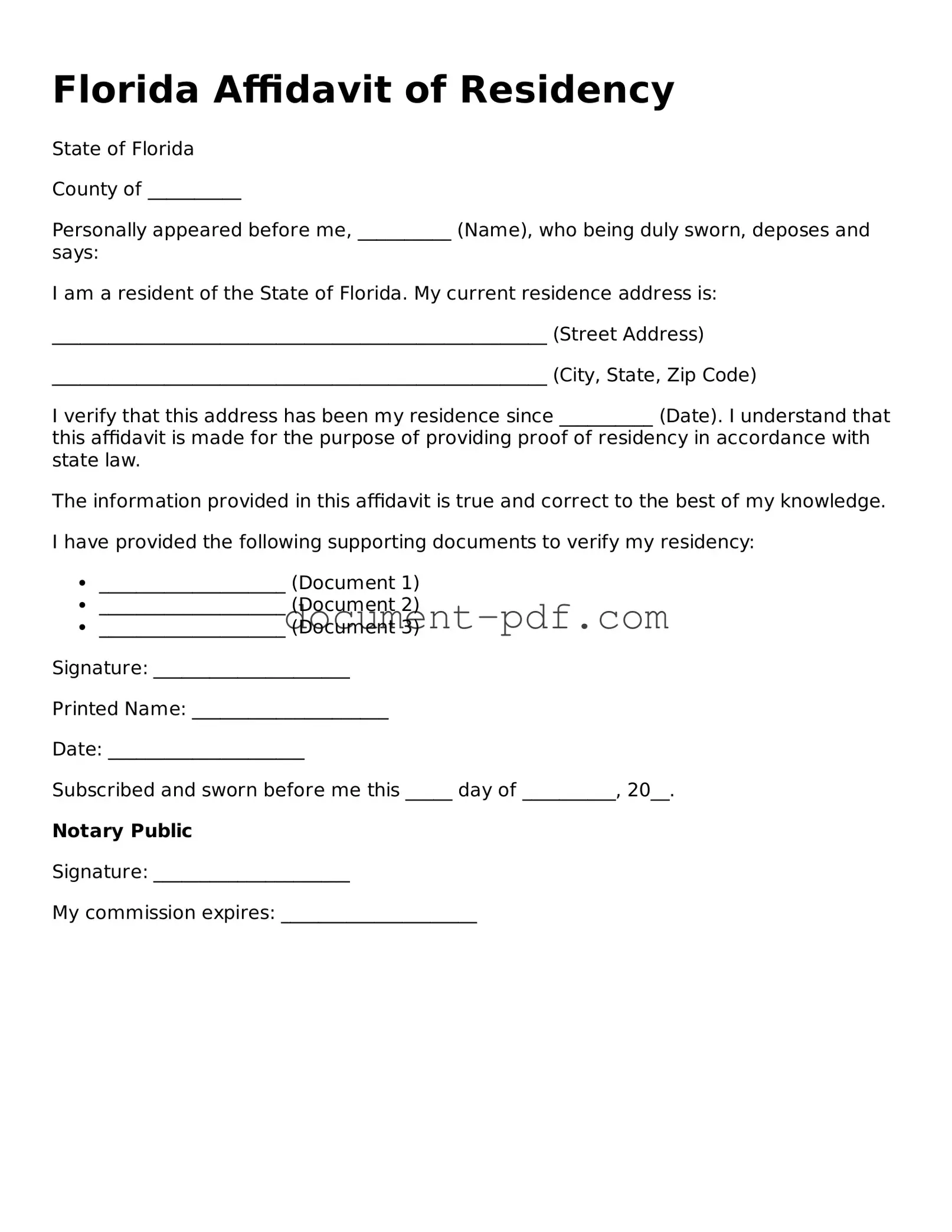 Attorney-Verified Florida Affidavit of Residency Template