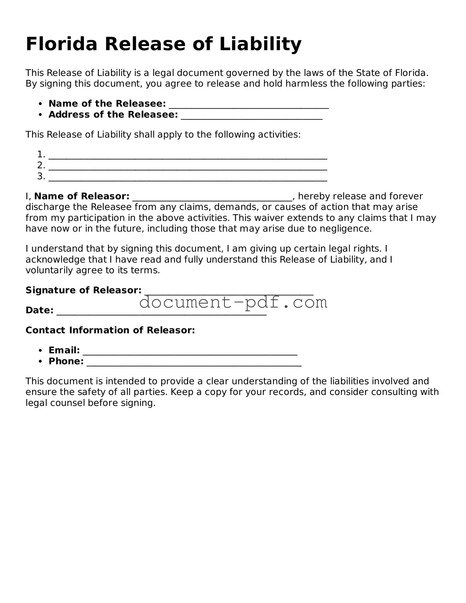 Attorney-Verified Florida Release of Liability Template