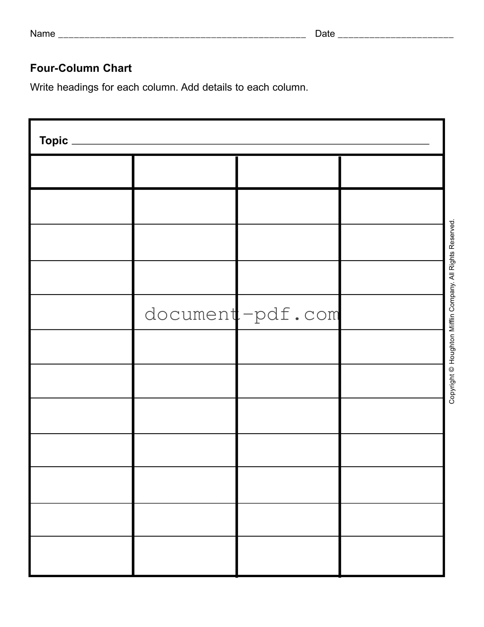 Blank Four Column Chart PDF Form