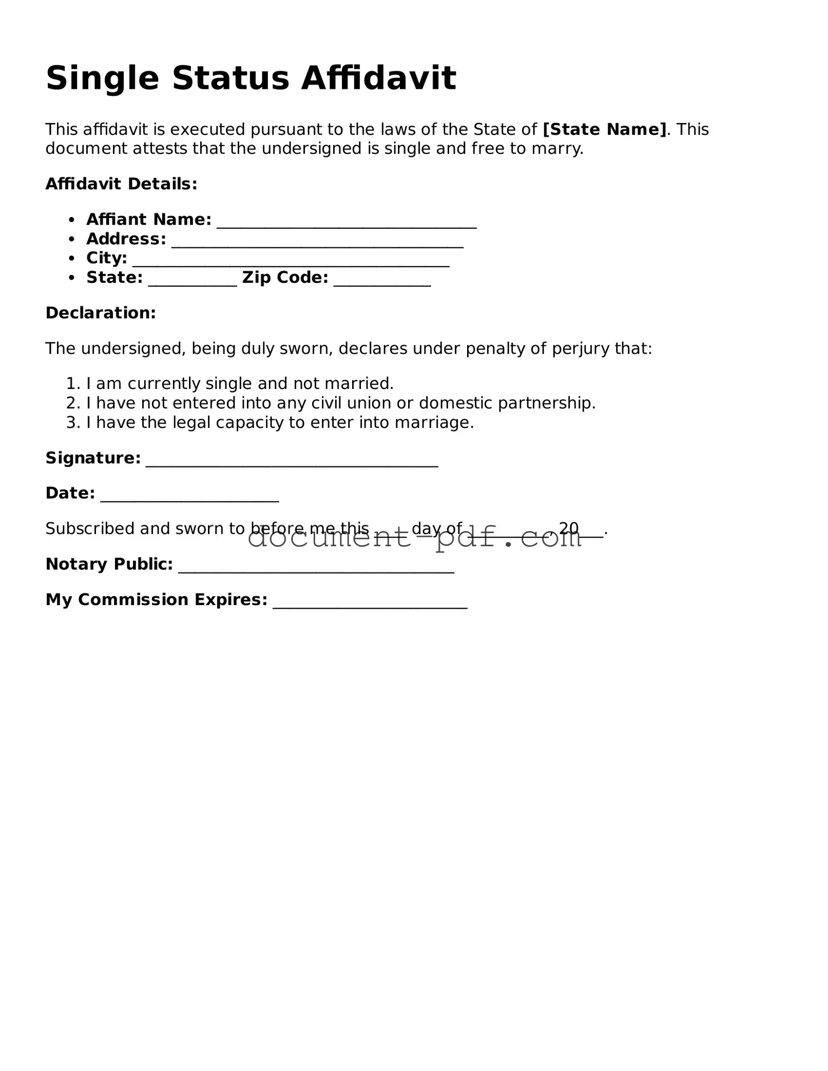 Attorney-Approved Single Status Affidavit Document