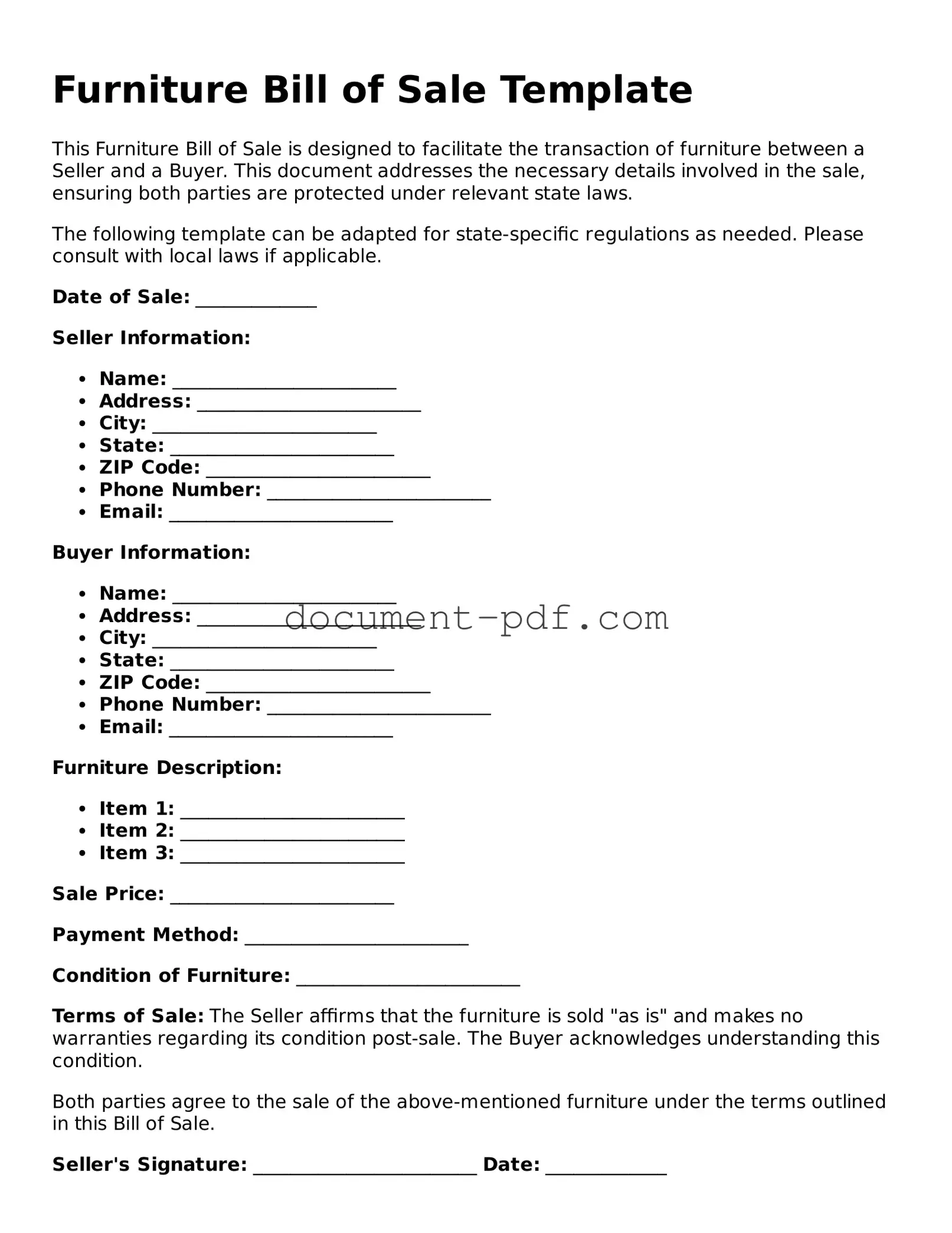 Attorney-Approved Furniture Bill of Sale Document