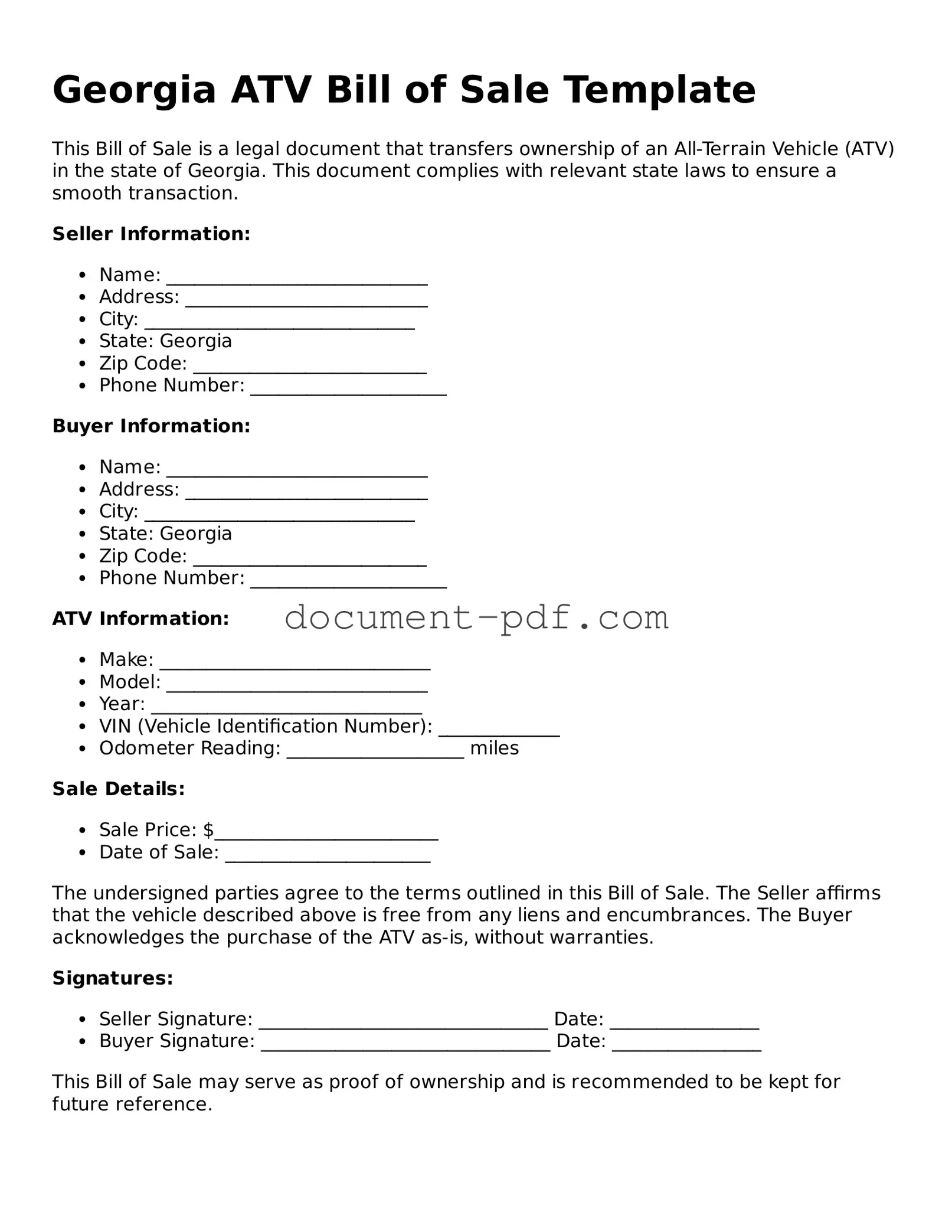 Attorney-Verified Georgia ATV Bill of Sale Template