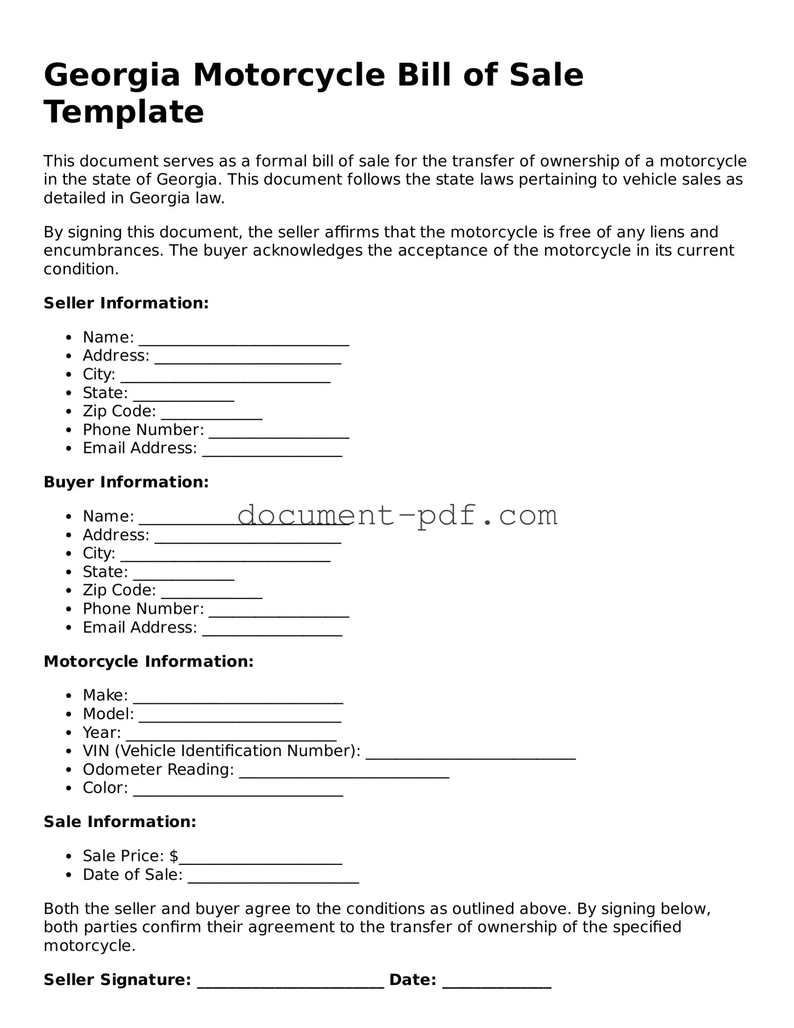 Attorney-Verified Georgia Motorcycle Bill of Sale Template
