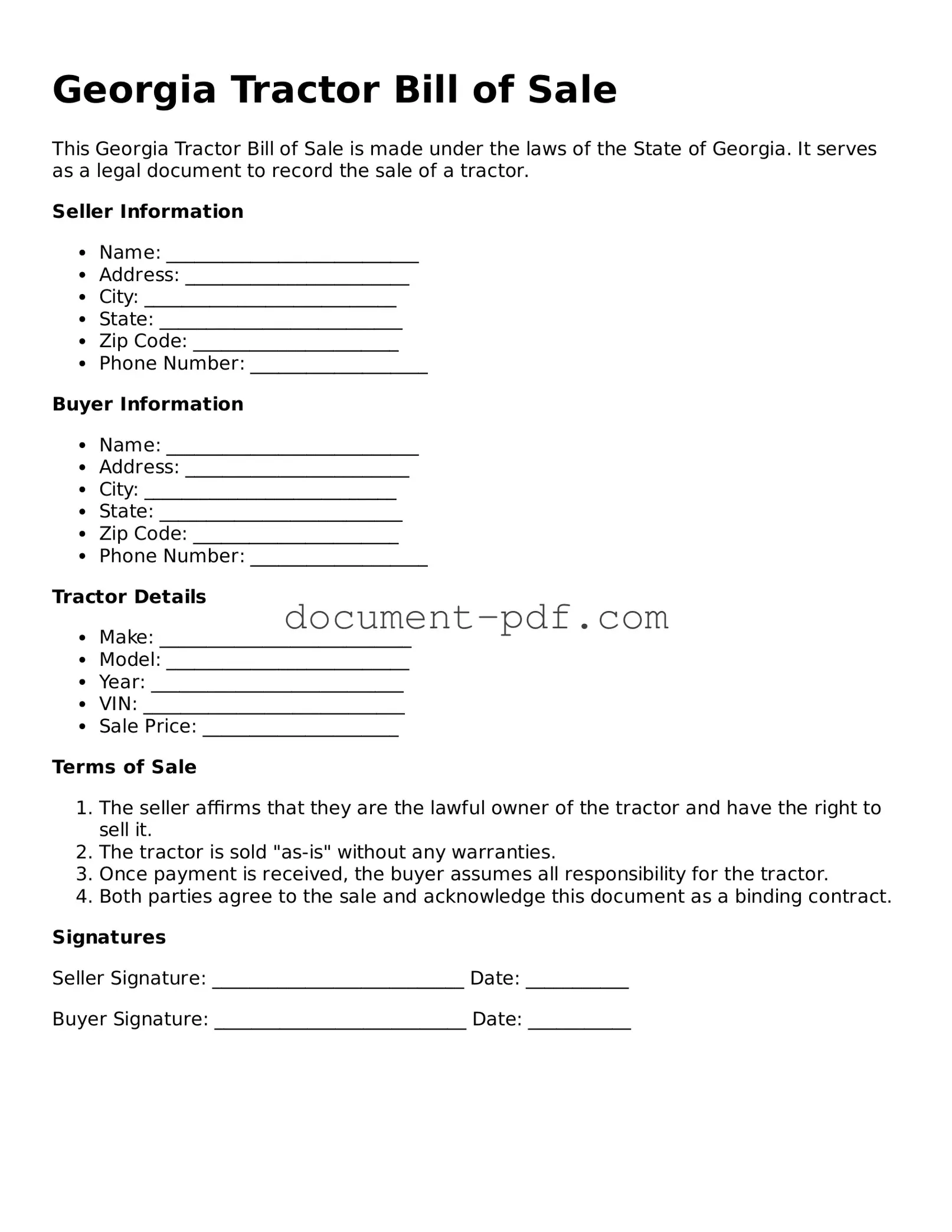 Attorney-Verified Georgia Tractor Bill of Sale Template