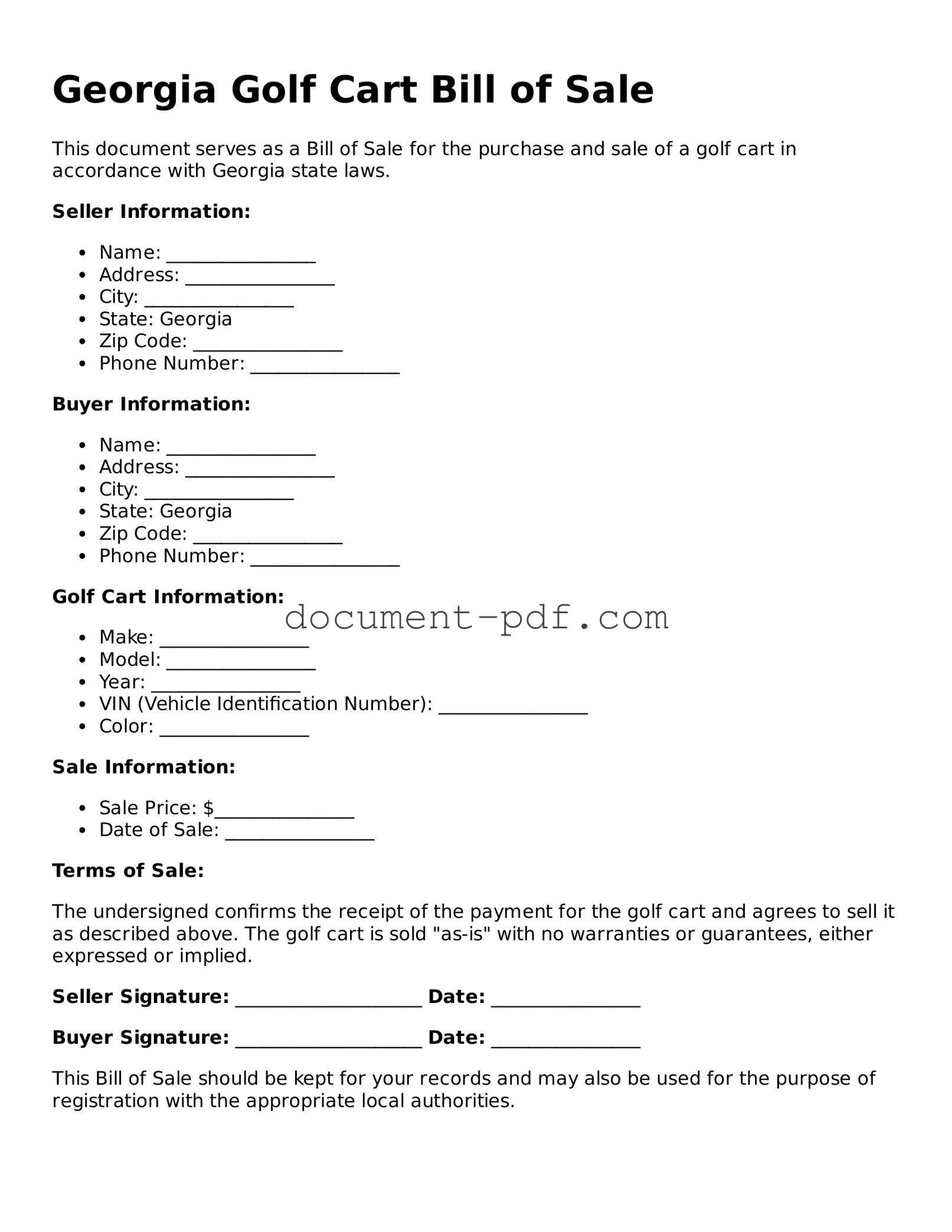 Attorney-Verified Georgia Golf Cart Bill of Sale Template