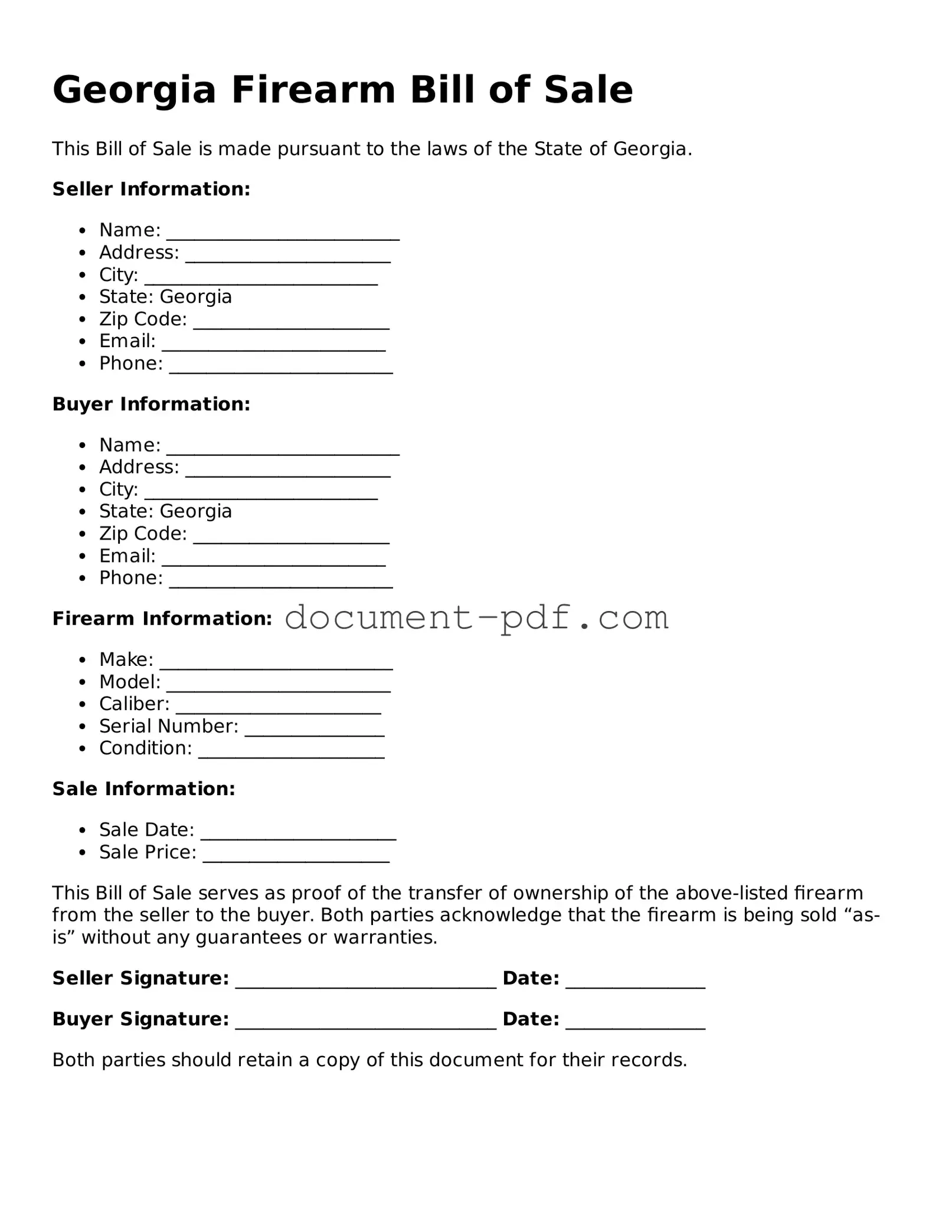 Attorney-Verified Georgia Firearm Bill of Sale Template