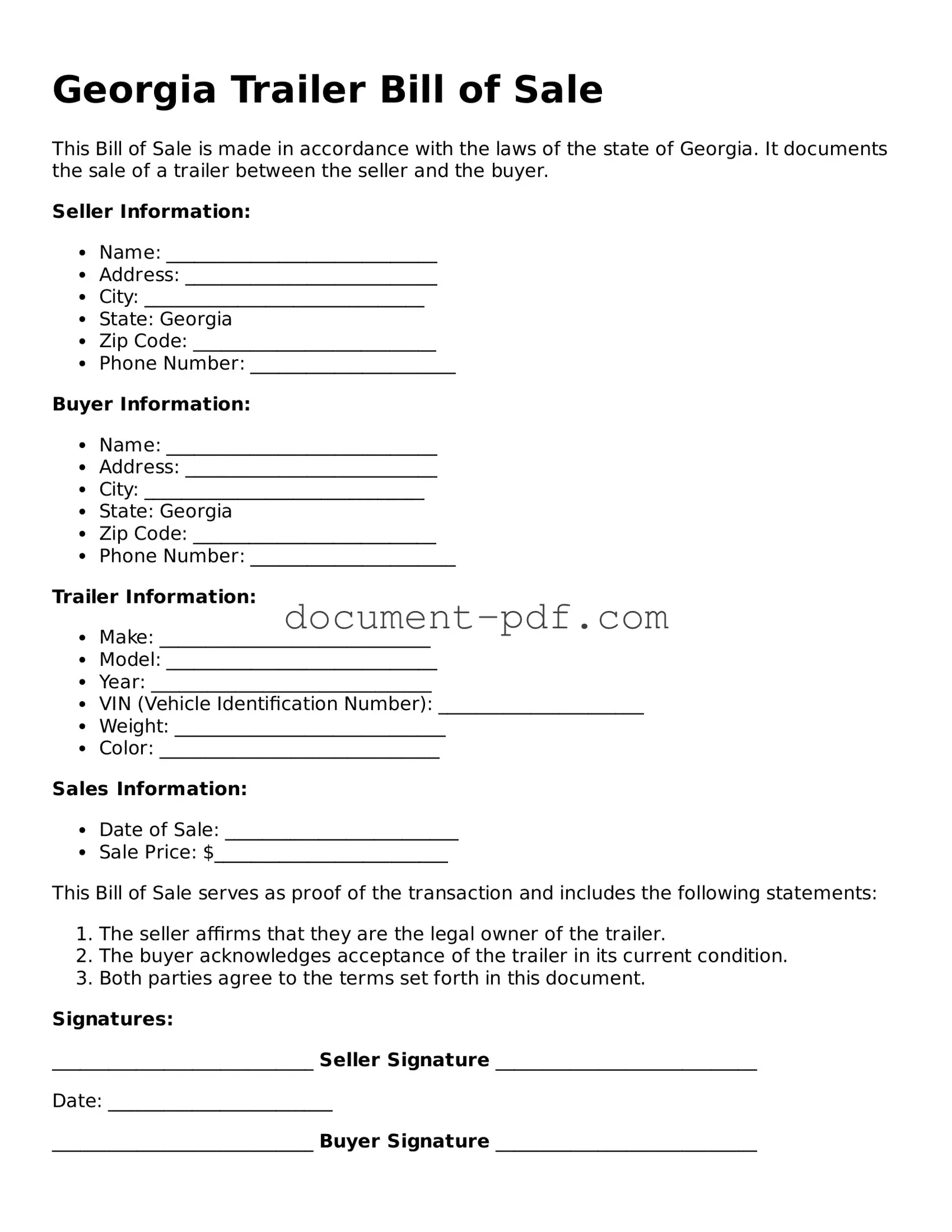 Attorney-Verified Georgia Trailer Bill of Sale Template