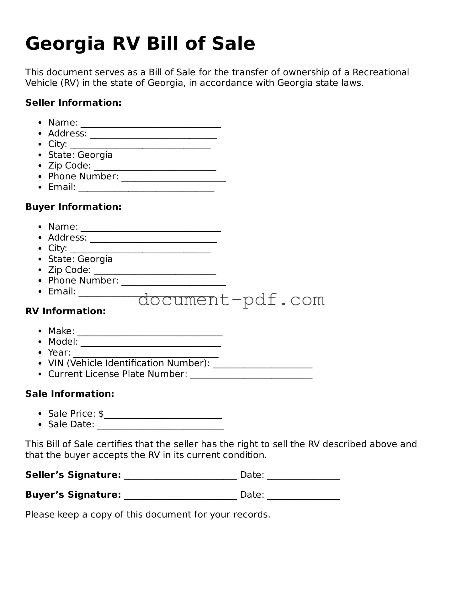 Attorney-Verified Georgia RV Bill of Sale Template