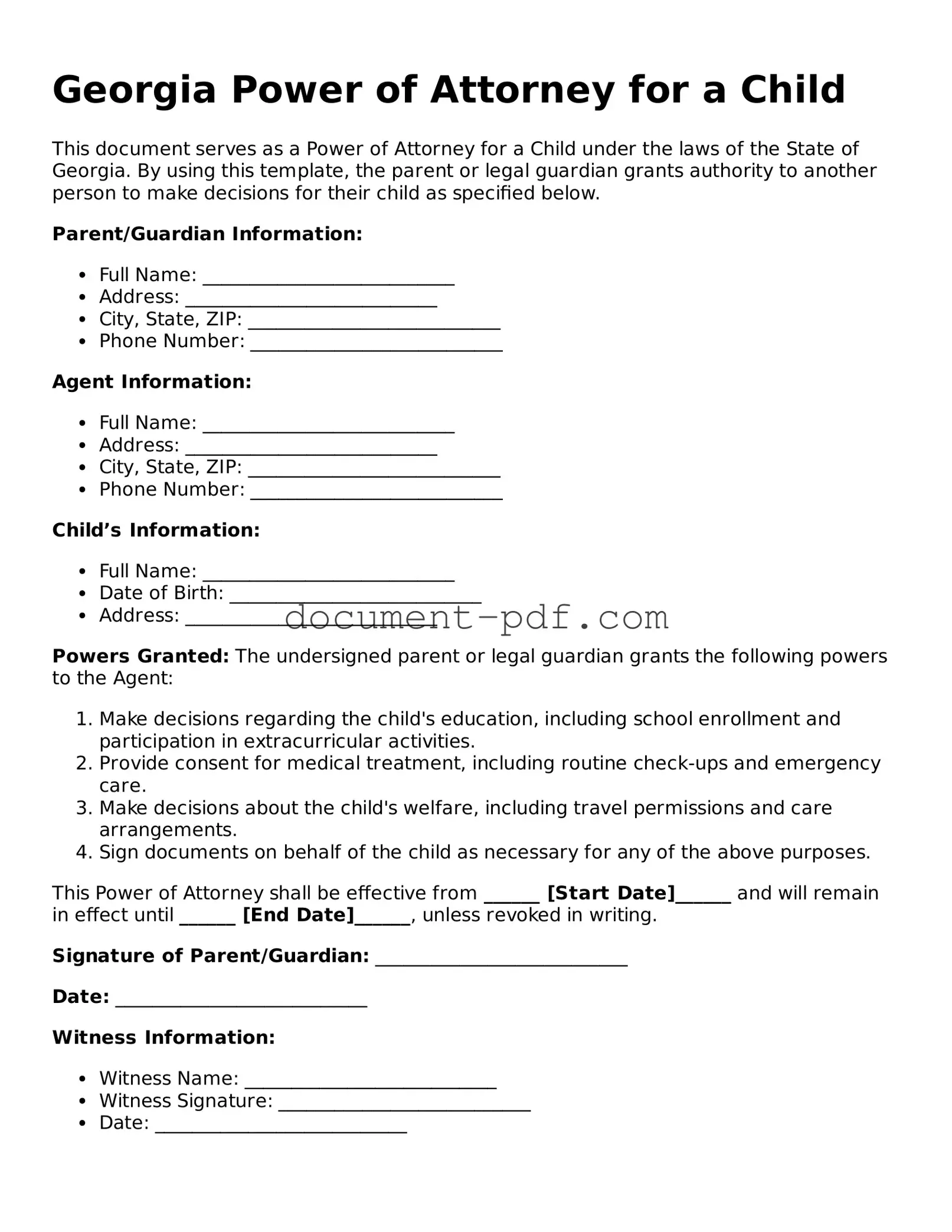 Attorney-Verified Georgia Power of Attorney for a Child Template