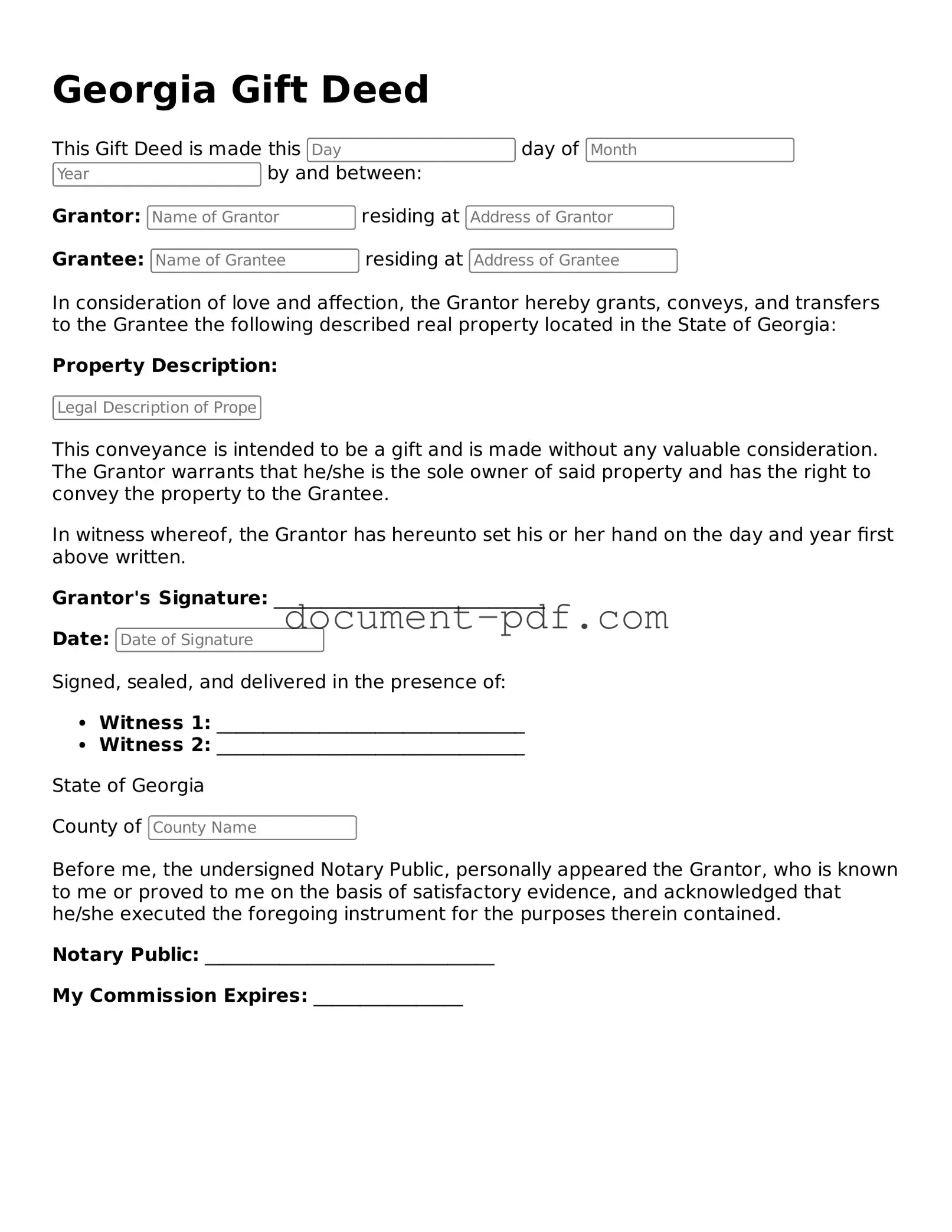 Attorney-Verified Georgia Gift Deed Template