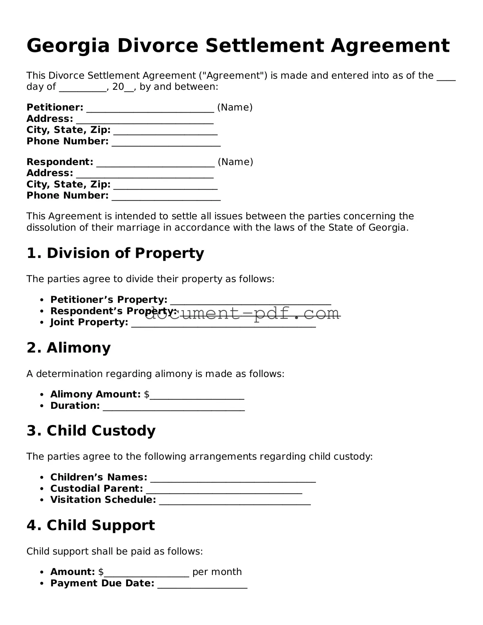 Attorney-Verified Georgia Divorce Settlement Agreement Template