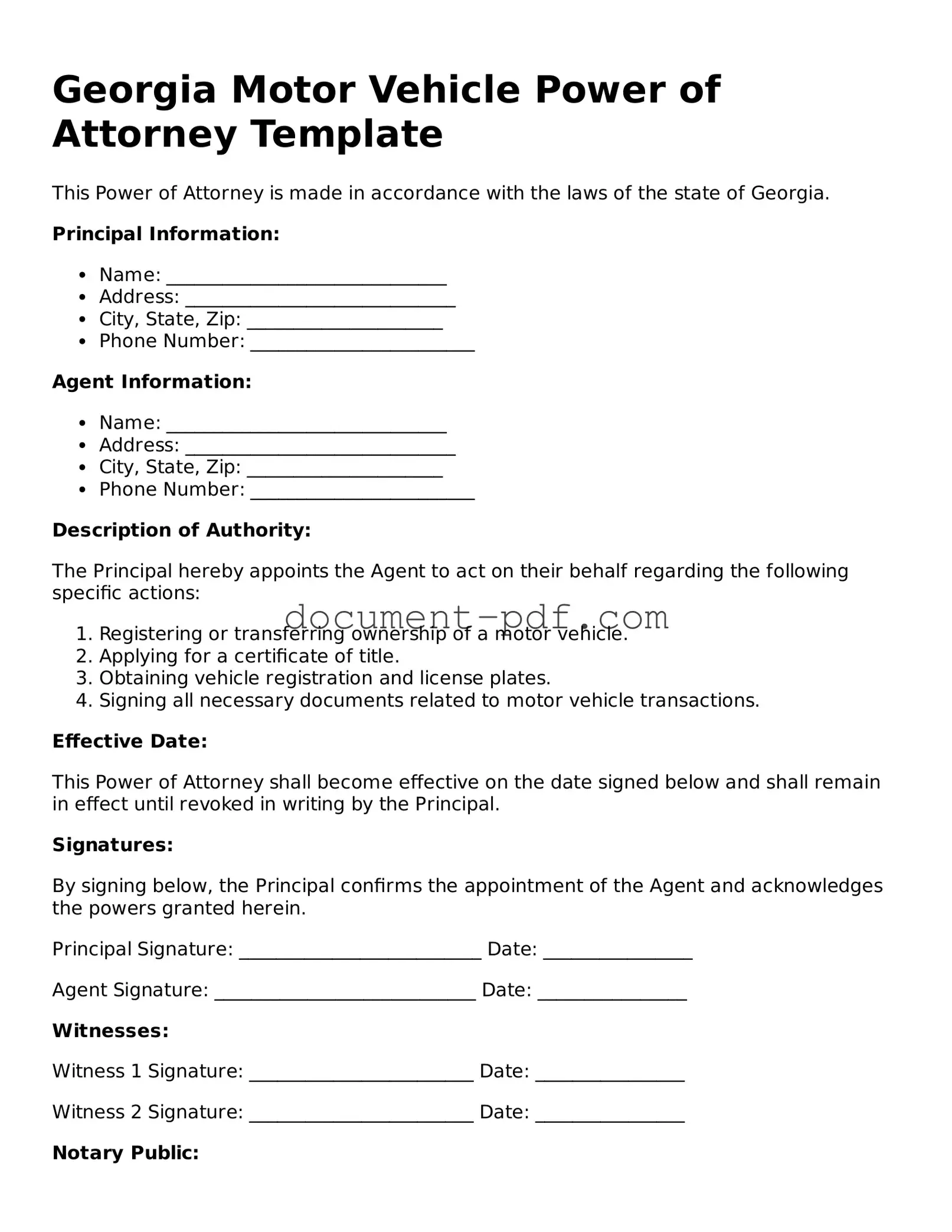 Attorney-Verified Georgia Motor Vehicle Power of Attorney Template